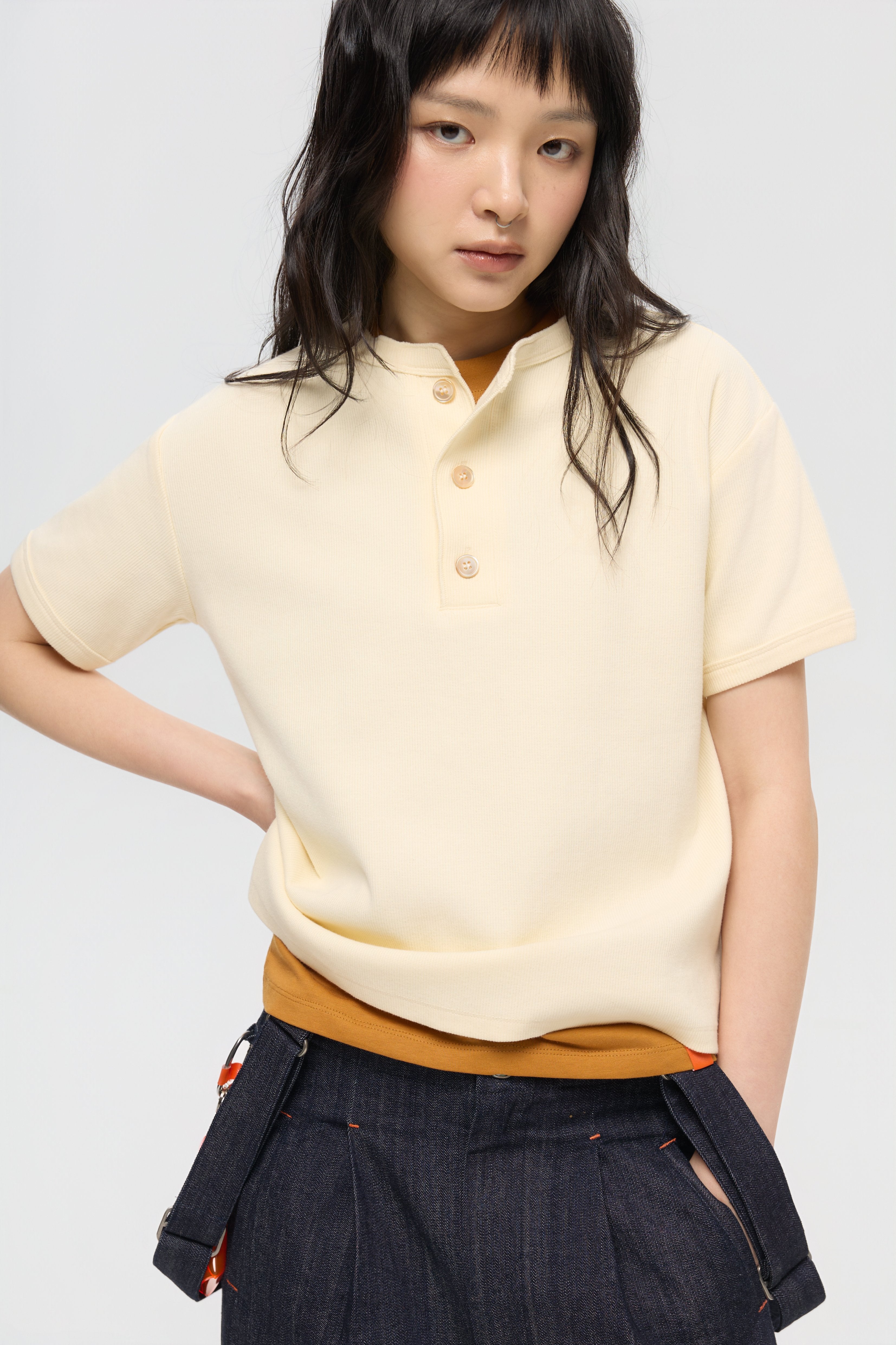 3EIGHTH | Military Henley Tee in Cream