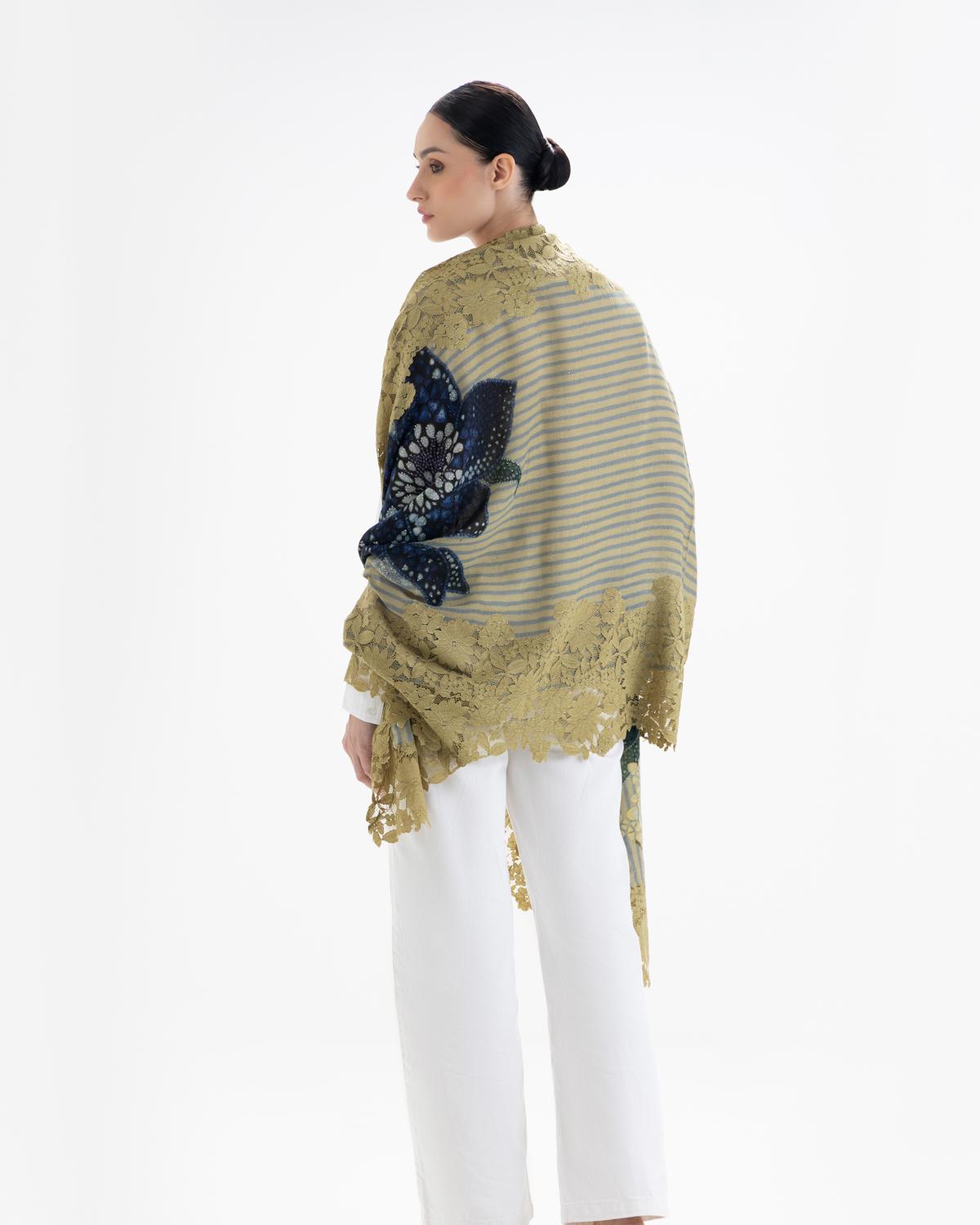 QUEENMARK | AN Assorted Lace Print Crystal Shawl Olive Olive Blue Flower