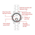 BLACK BY BLUE BRAVE | Cupid 28mm White Mother Of Pearl Dial Heart Shaped Hands Rose Gold Bracelet Watch