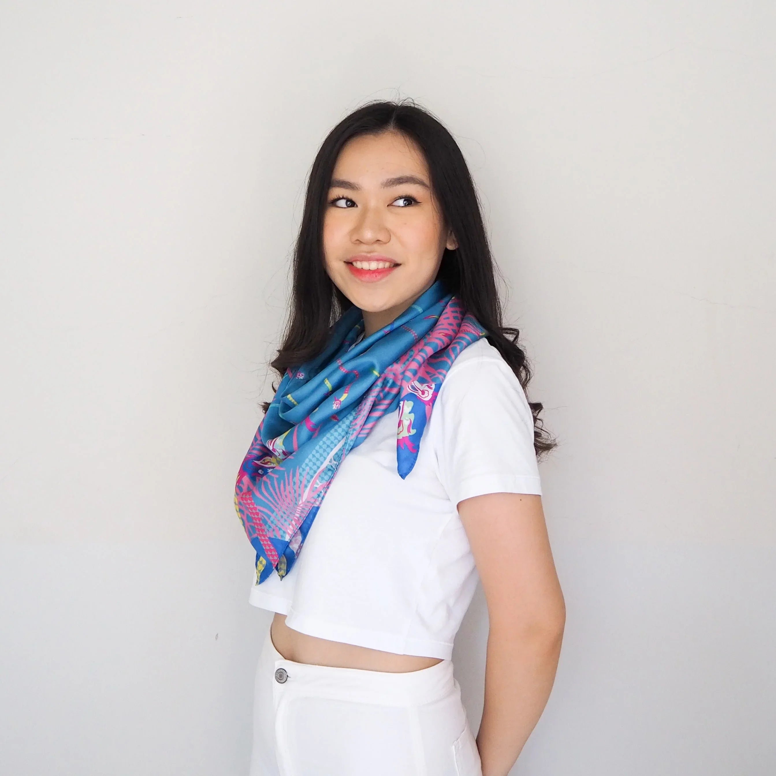 BINARY STYLE | Dragons On Singapore Water Silk Square Scarf 87X87 cm