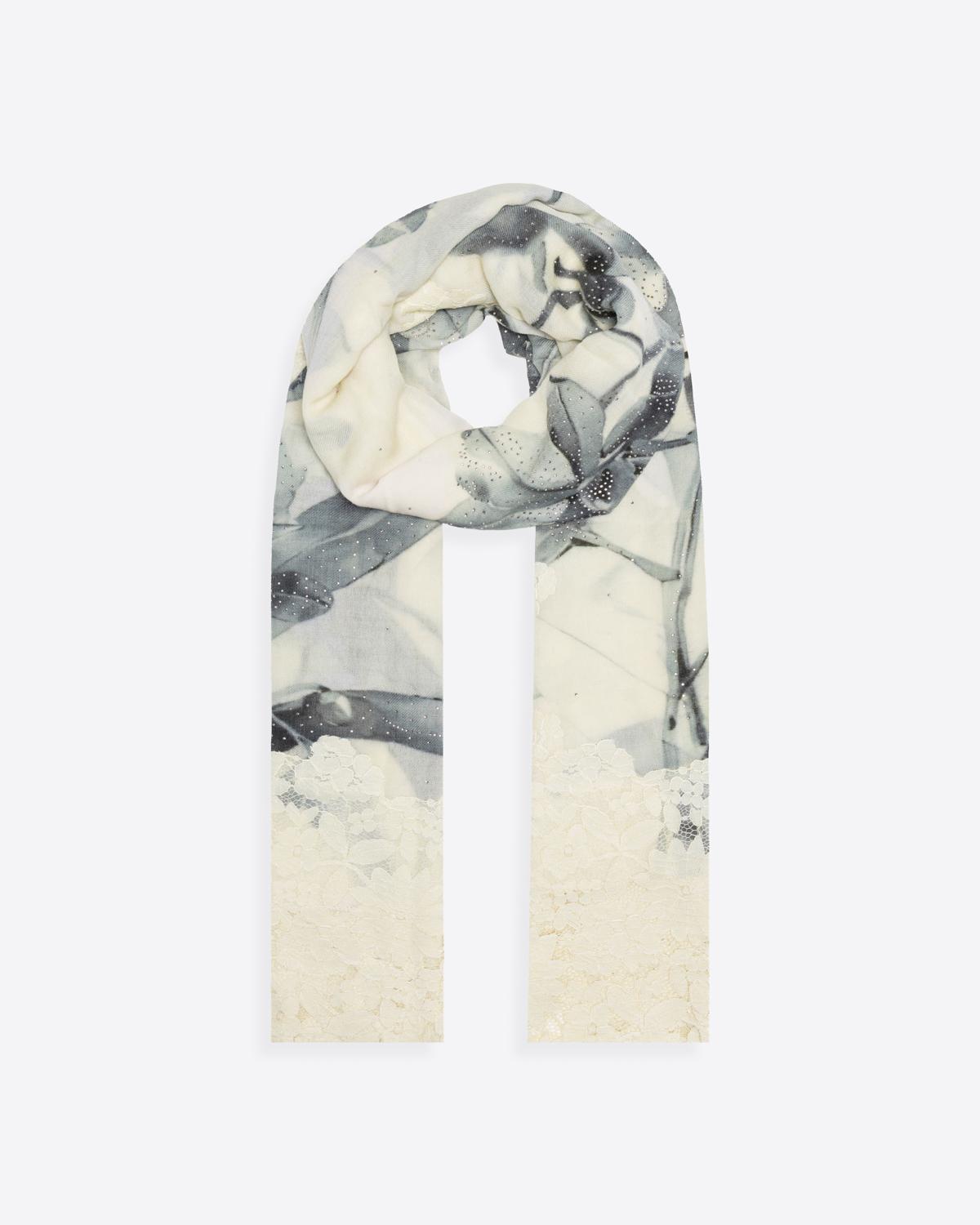QUEENMARK | AN Assorted Lace Print Crystal Shawl Ivory Dark Green Flower