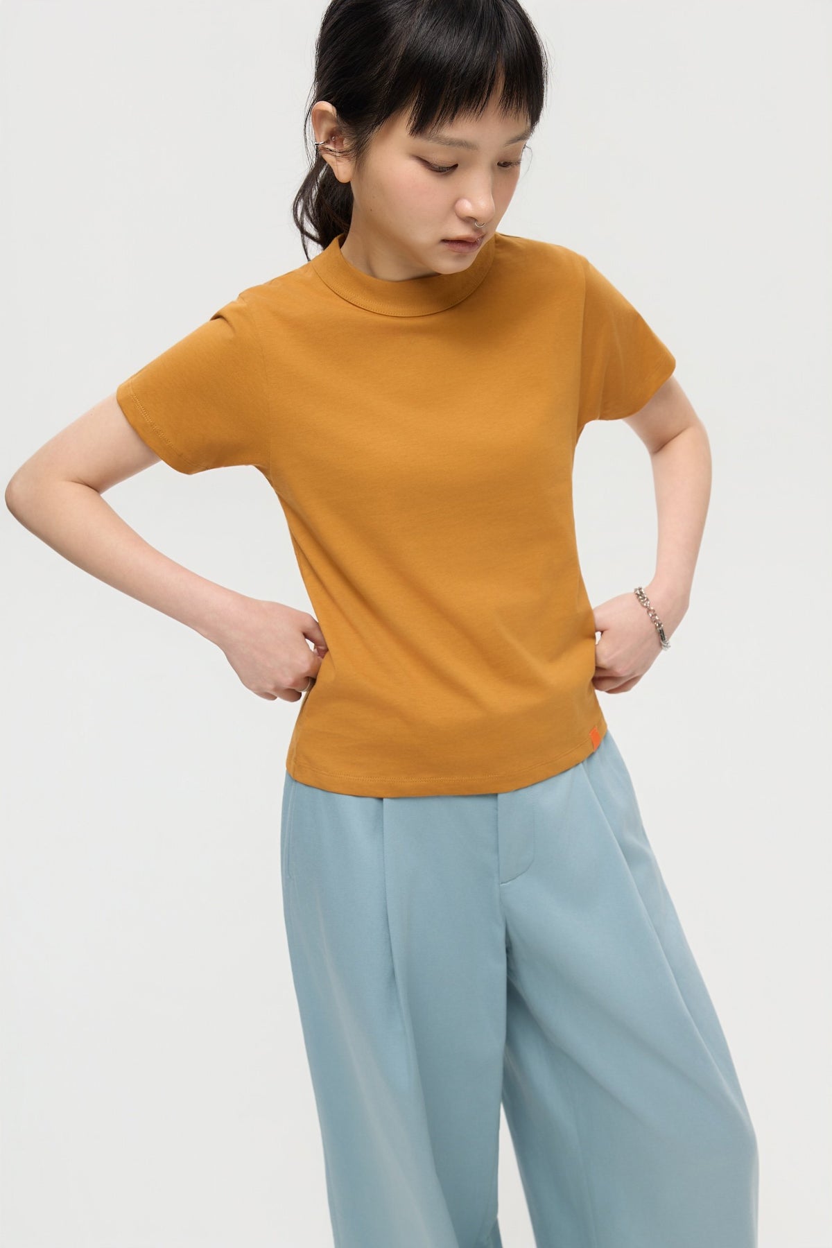 3EIGHTH | Mock Neck Tee in Caramel