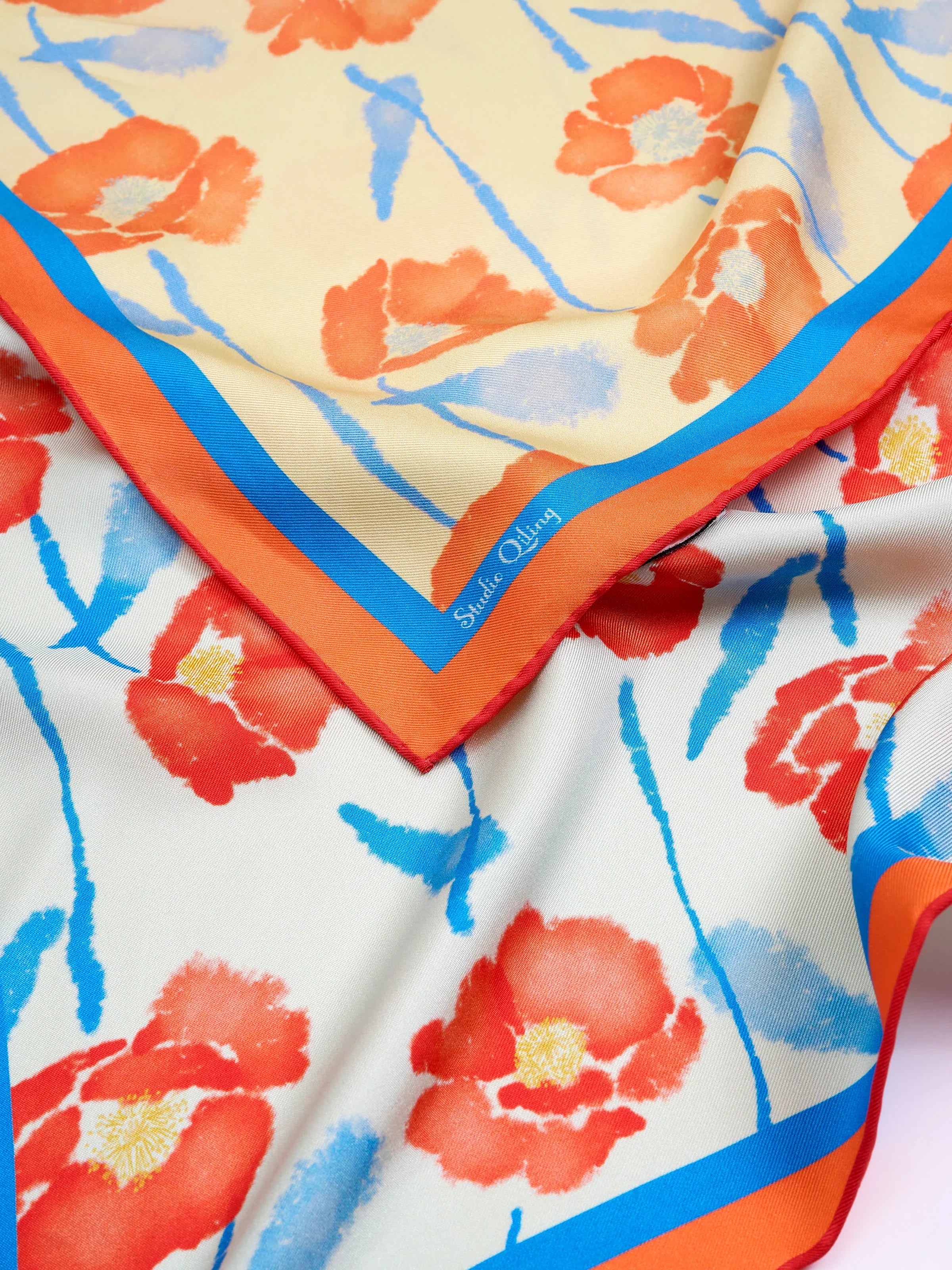 STUDIO QILING | Dancing Poppies Summer Mist Double Side Silk Scarf 100