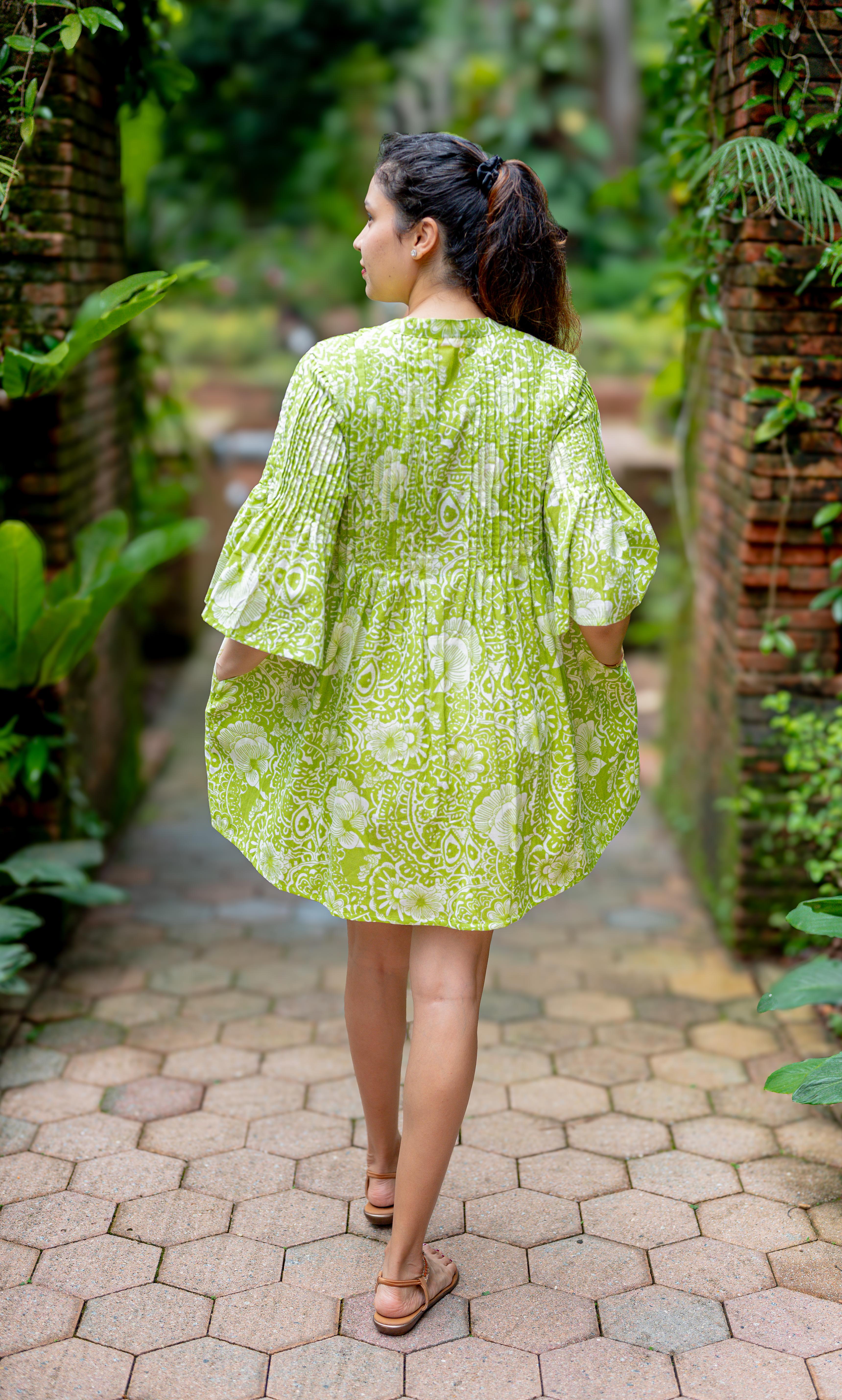 NIMBU | Kyra Breezy Pintuck Dress in Lime Green