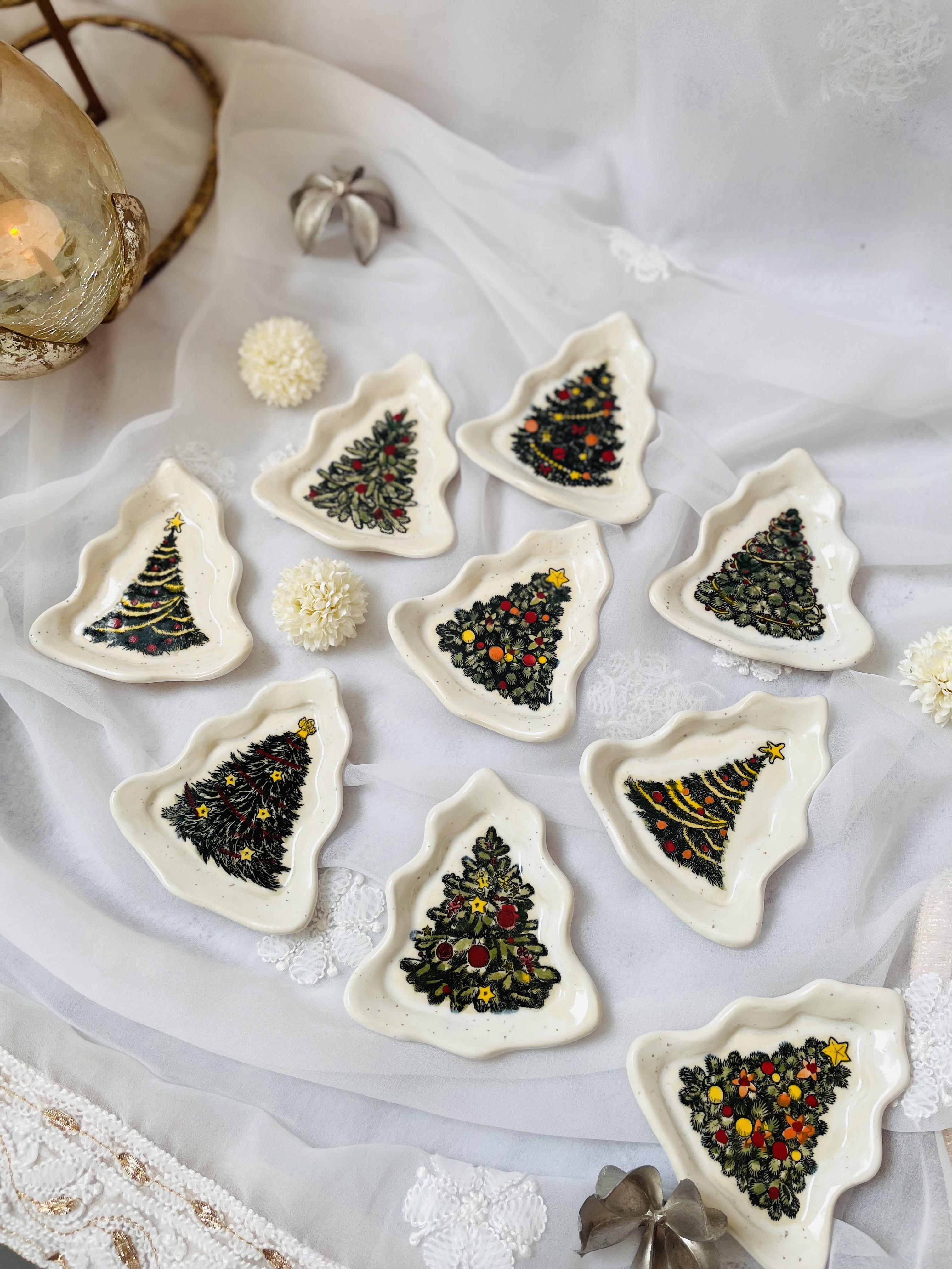 CERAMICS BY JAS | 7. Handmade Ceramic Christmas Tree Trinket Dish - White