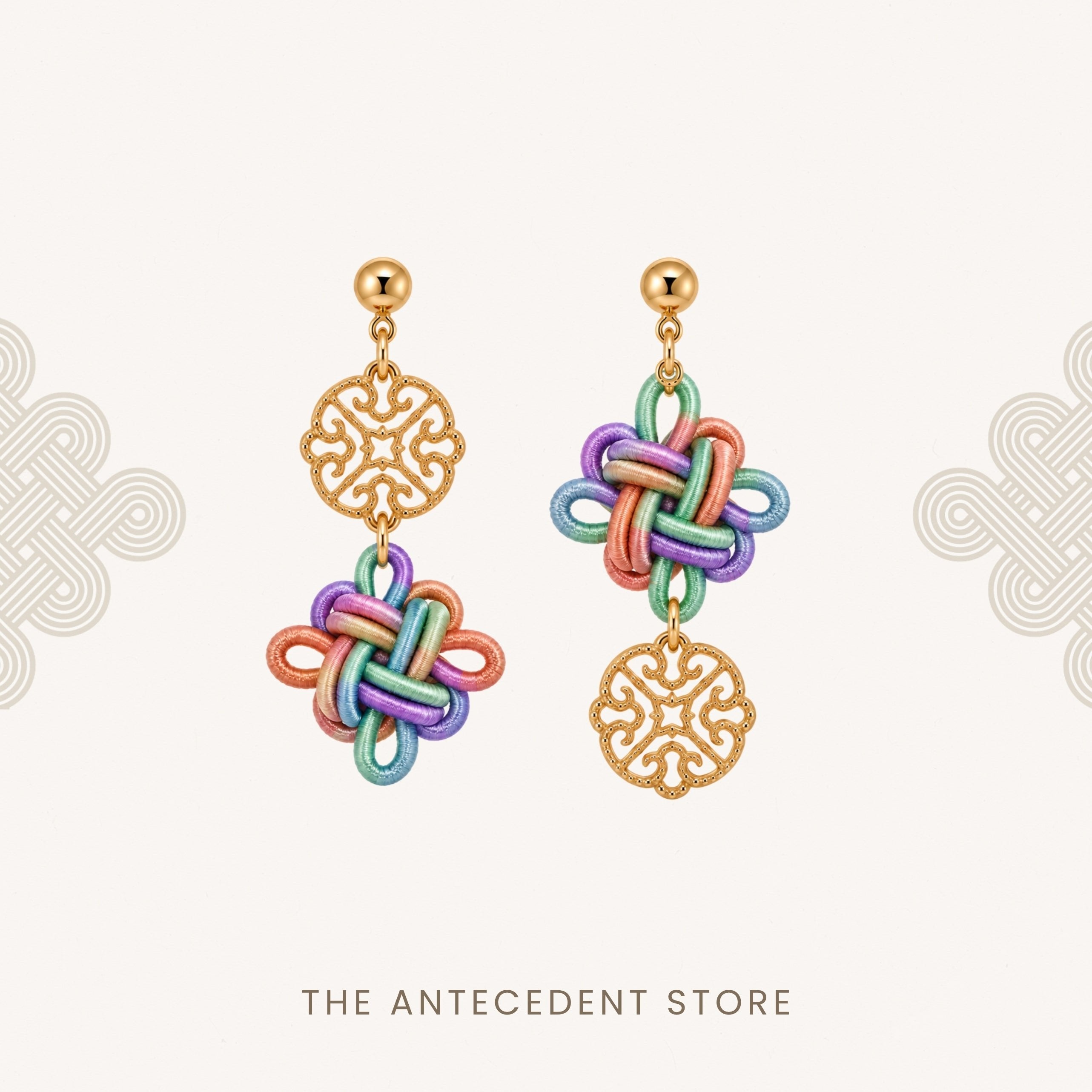 THE ANTECEDENT STORE | Asymmetrical Auspicious Knot Earrings in Pastel