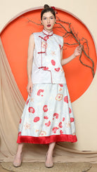KANZI COLLECTION | Grey Cheongsam Floral Vest With Floral Skirt
