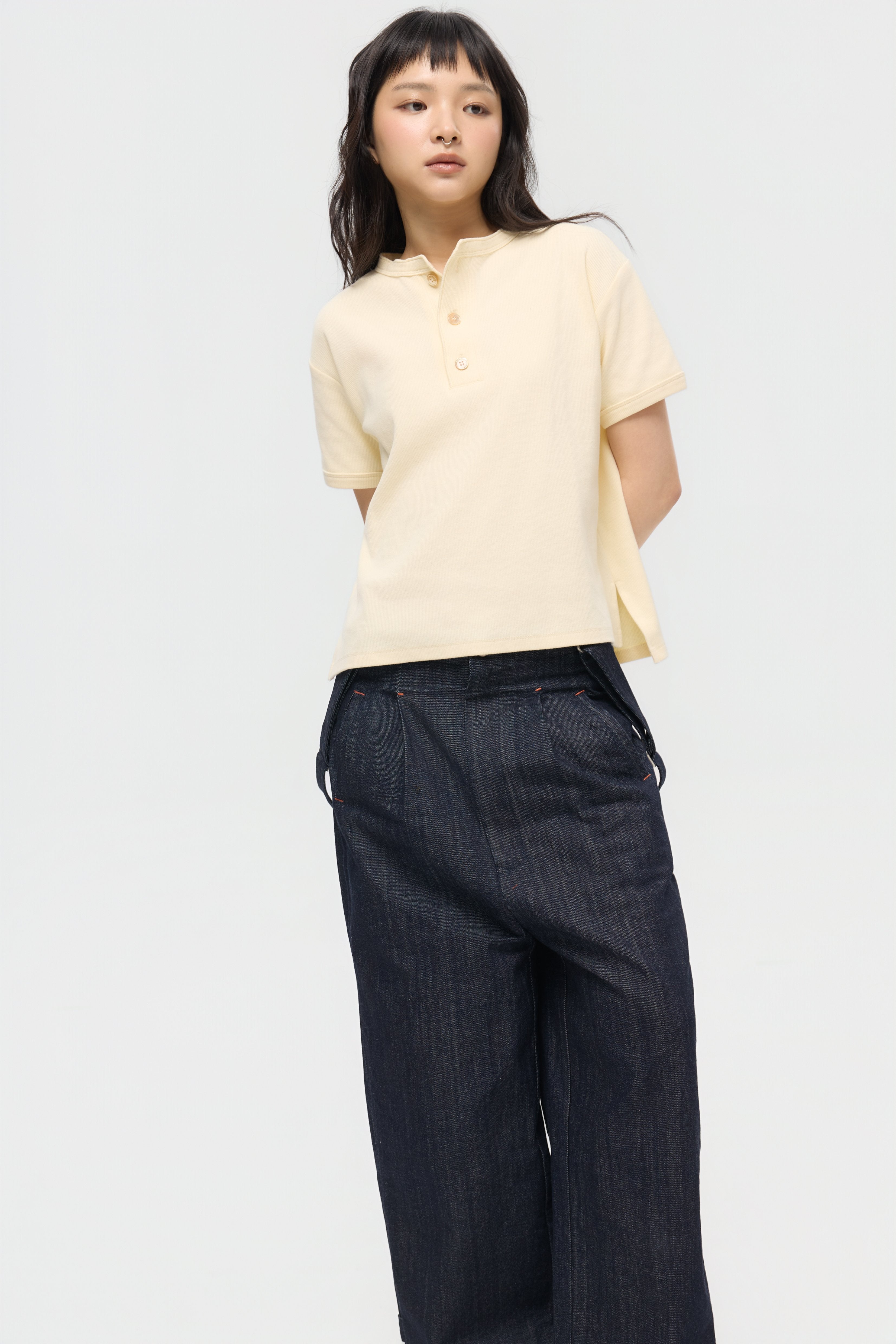3EIGHTH | Military Henley Tee in Cream
