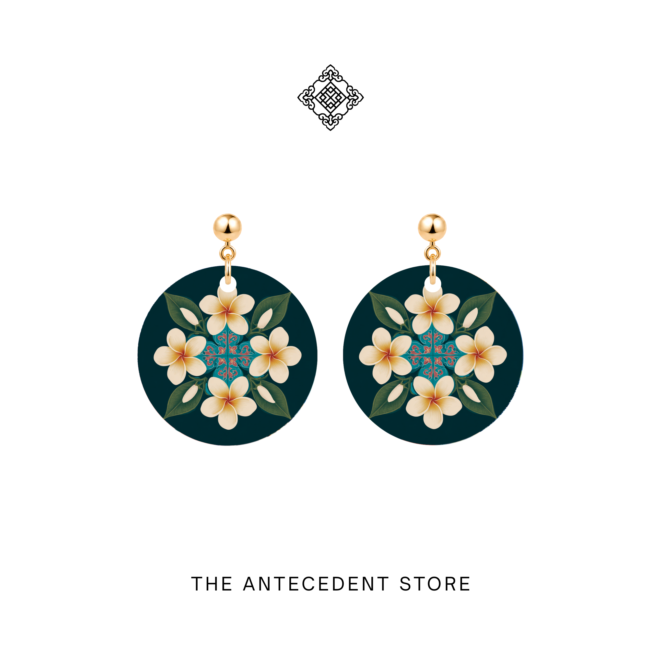 THE ANTECEDENT STORE | White Frangipani Peranakan Earrings