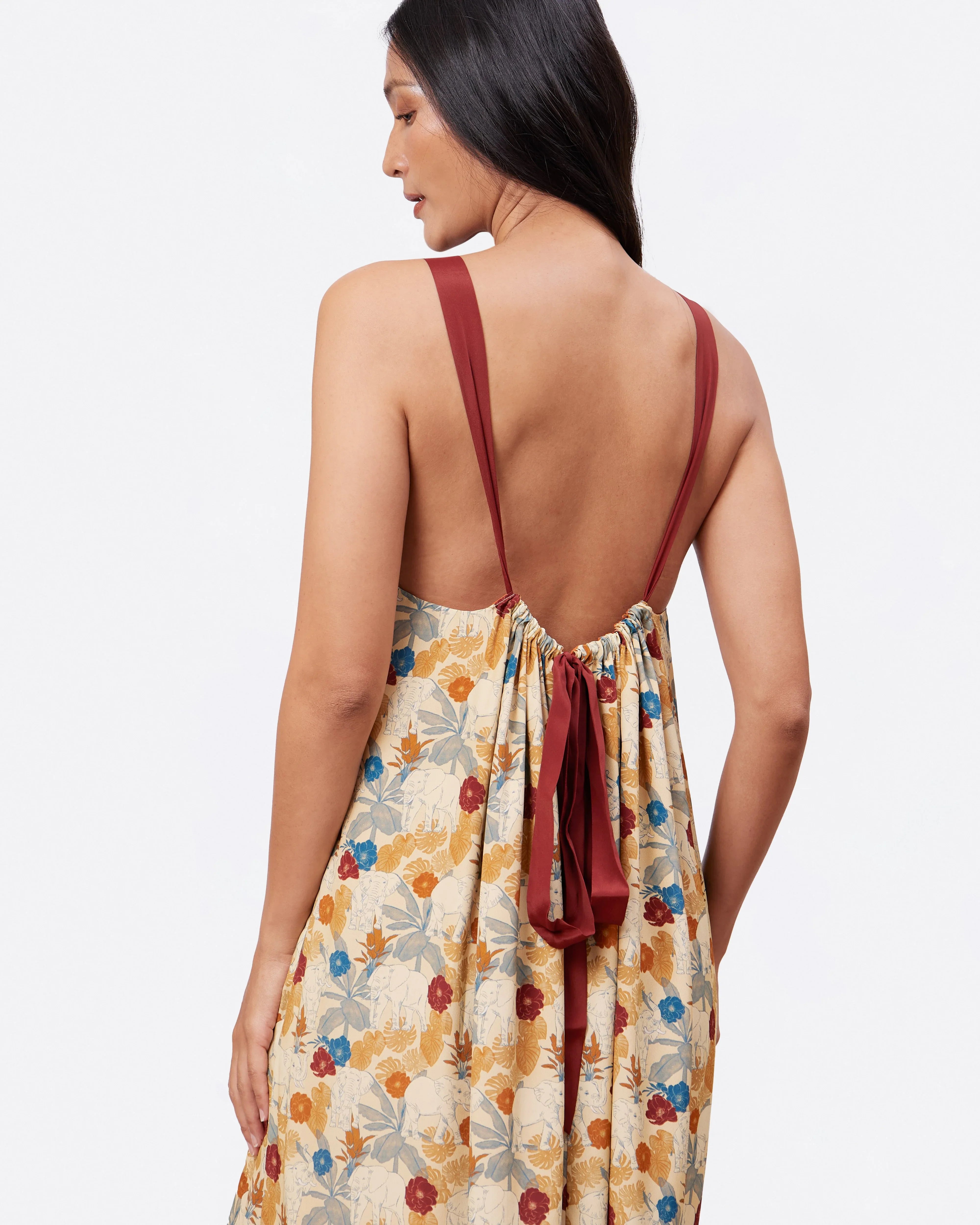 STUDIO QILING | Elephant Woods Reversible Silk Blend Maxi Dress