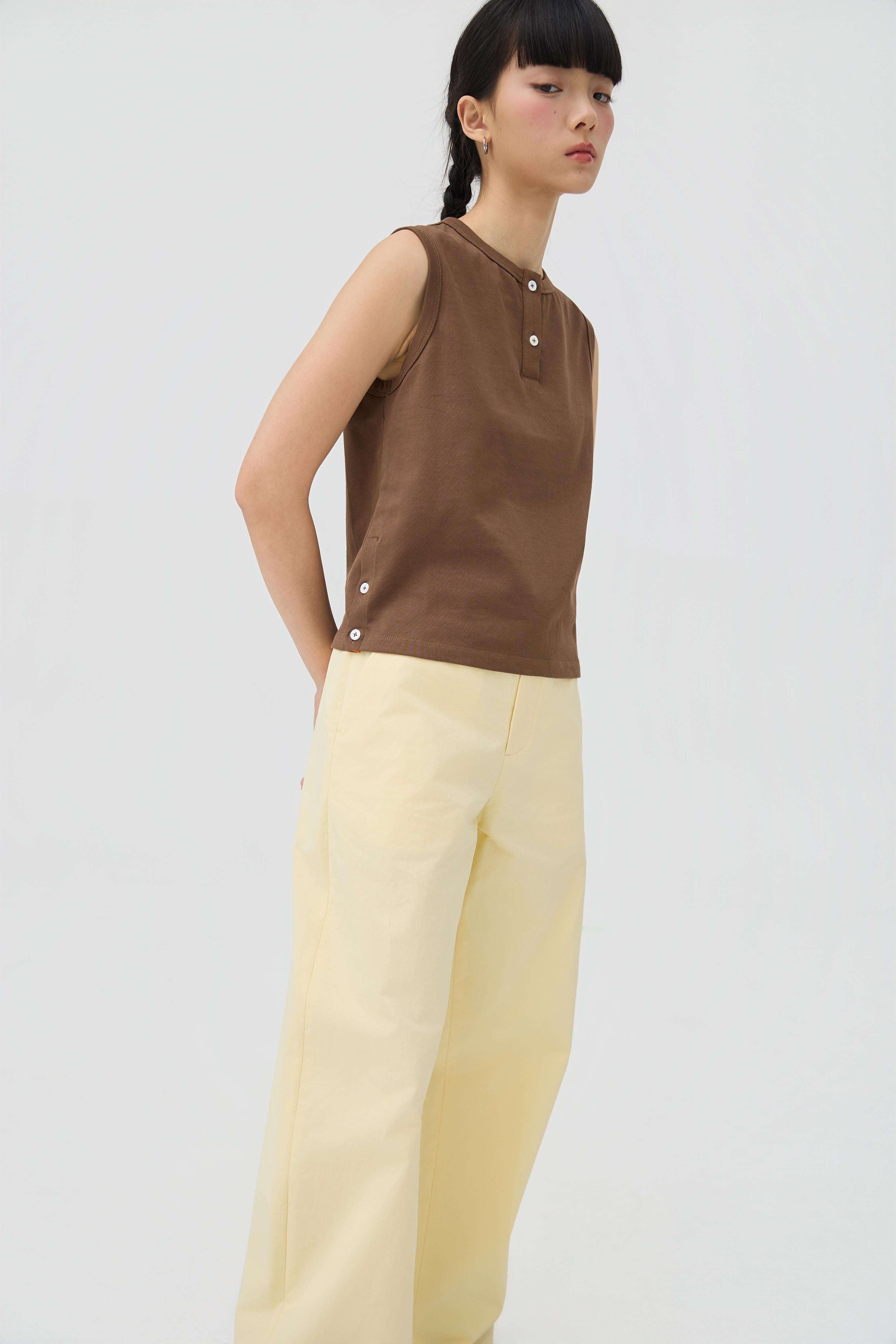 3EIGHTH | Musubi Henley Tank In Chocolate