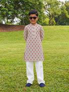 NIMBU | Kamal Beige & Gold Boys Kurta Pajama Set
