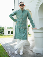 NIMBU | Vir Sage Green Men's Kurta Pajama Jacket Set in Muslin Cotton