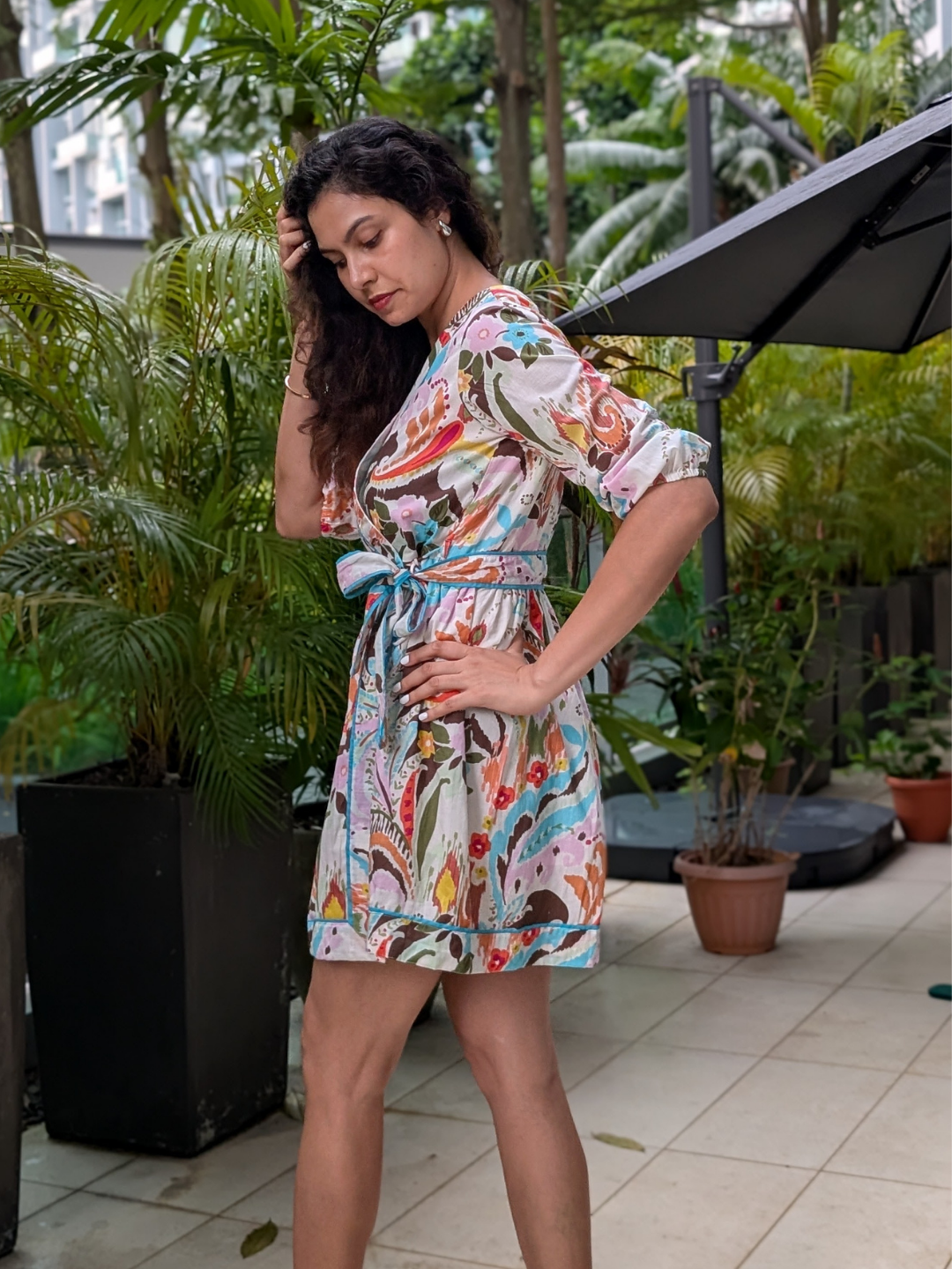 NIMBU | Havana White Unicorn Wrap Dress In Cotton