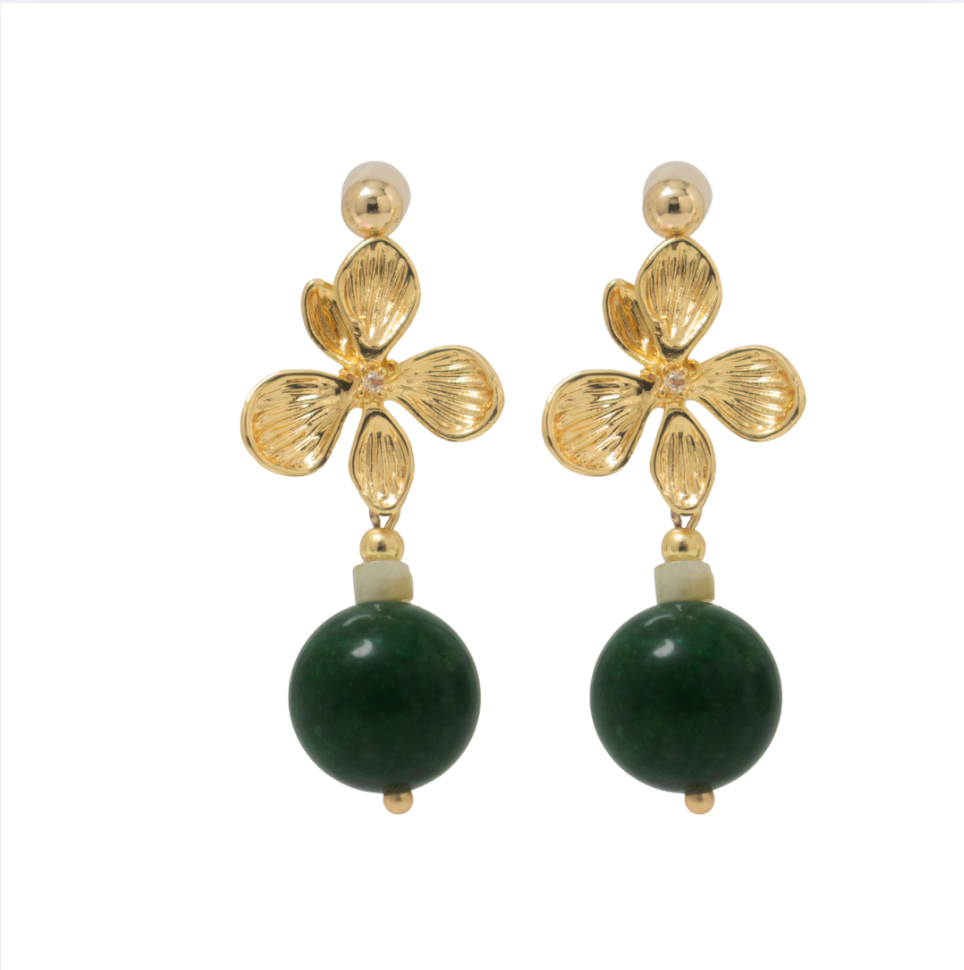 THE ANTECEDENT STORE | Burmese Jade Zirconia Orchid Flower Drop Earrings S1