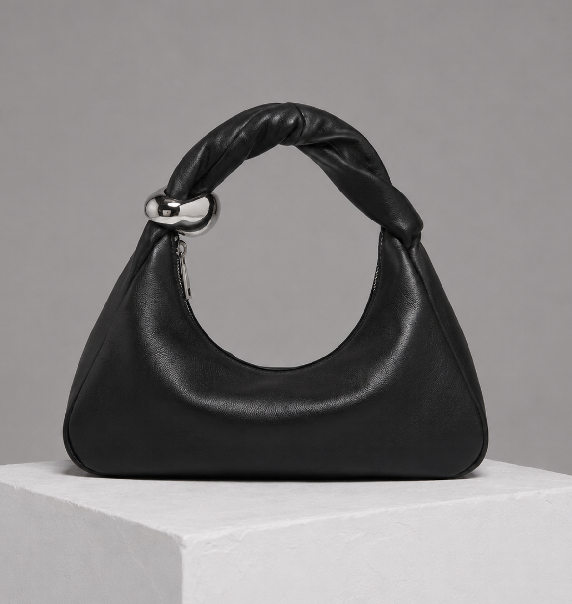 WU HAUS | Orbit Lightweight Black Leather Sculptural Bag