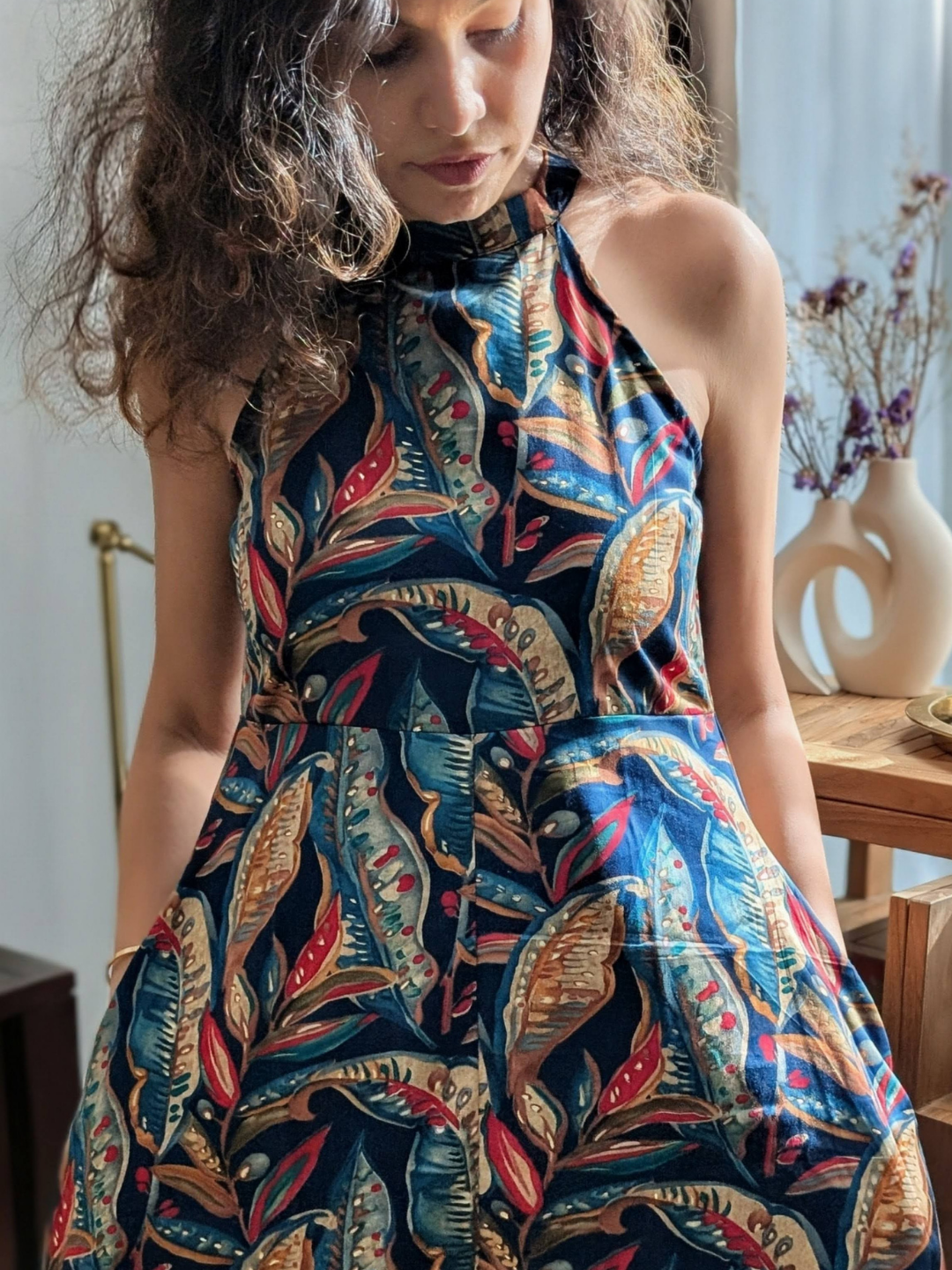 NIMBU | Eden Skyfall Women's Short Halter in Midnight Blue in Muslin Cotton