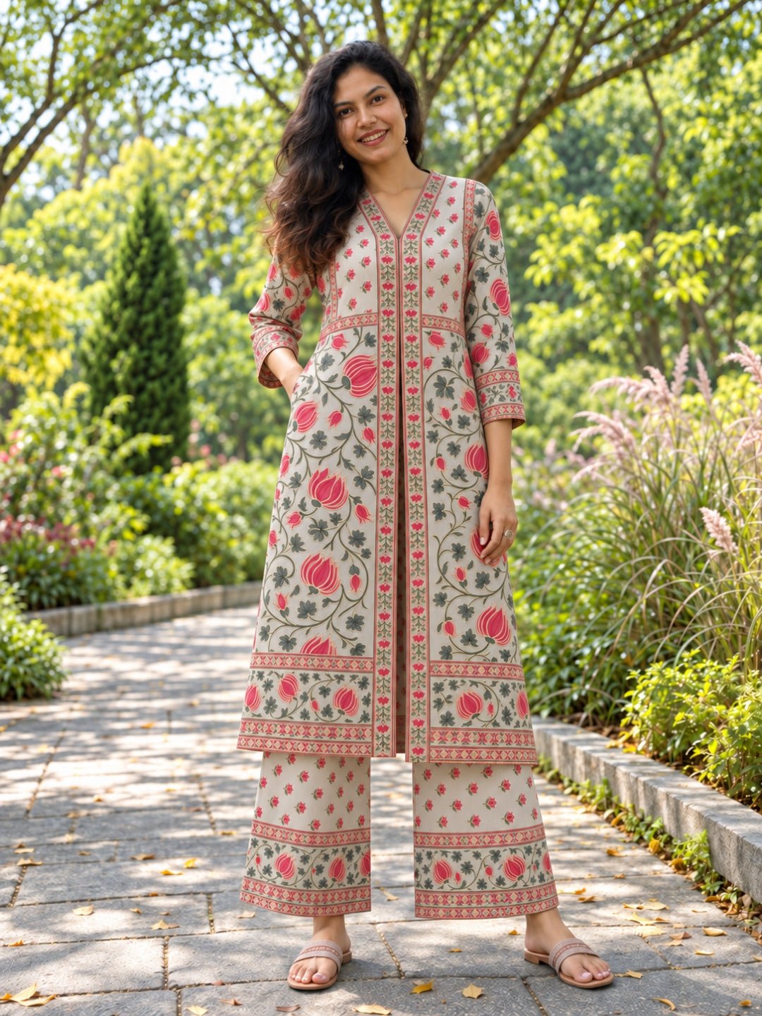 NIMBU | Kamal Pink & Gold Women Kurti & Pants Set