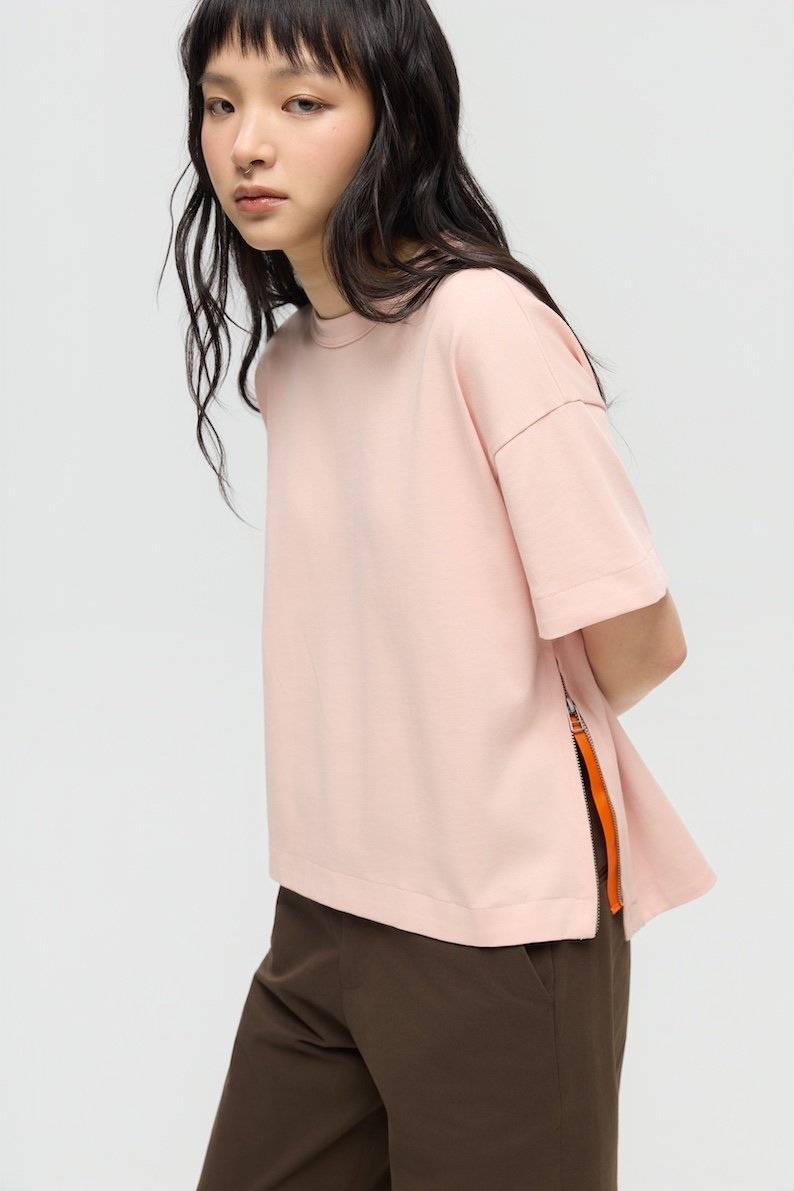 3EIGHTH | SOKKO Zip Tee in Blush Pink