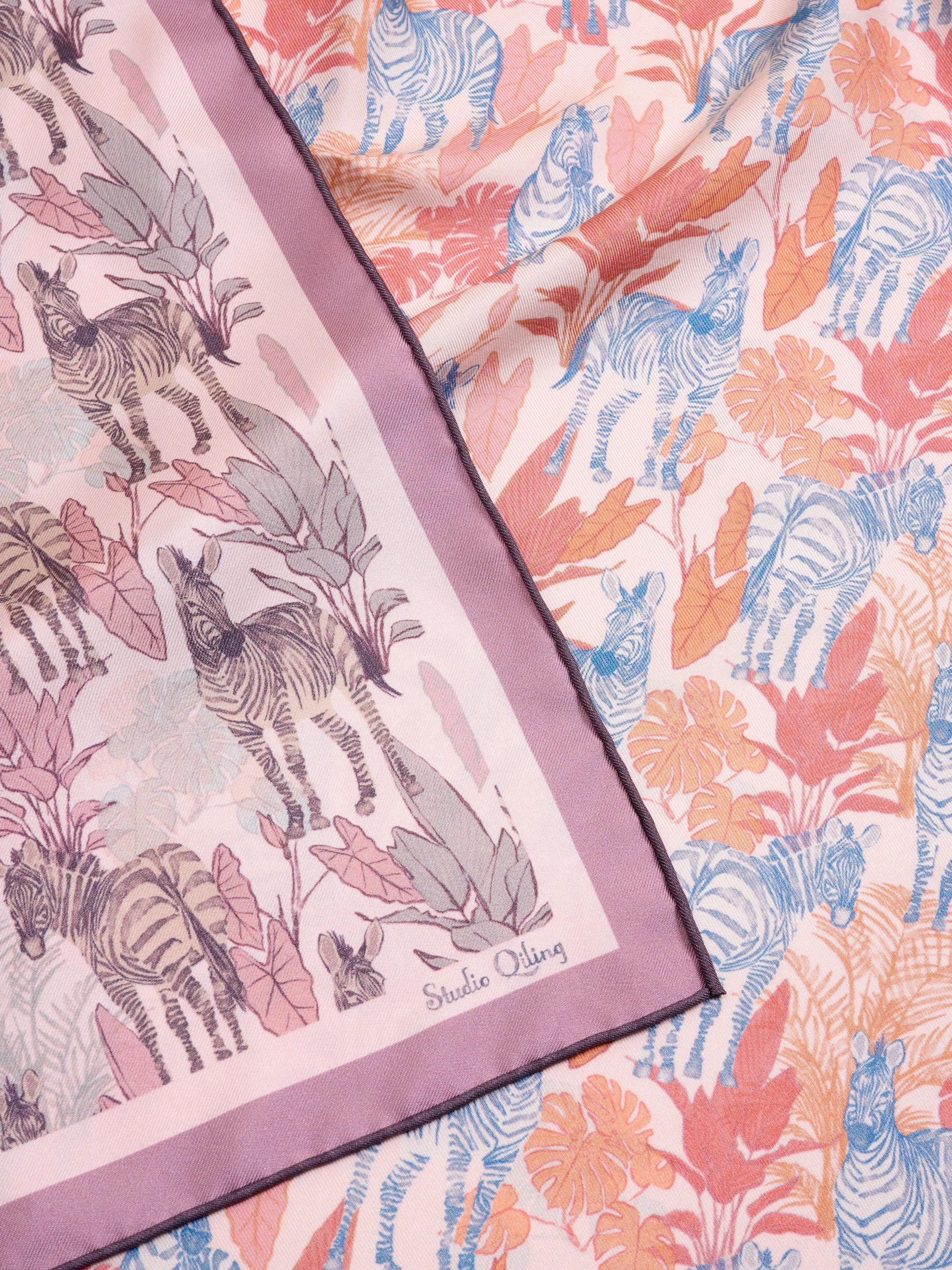 STUDIO QILING | Zebra Lilac Spring Double Side Silk Scarf 65