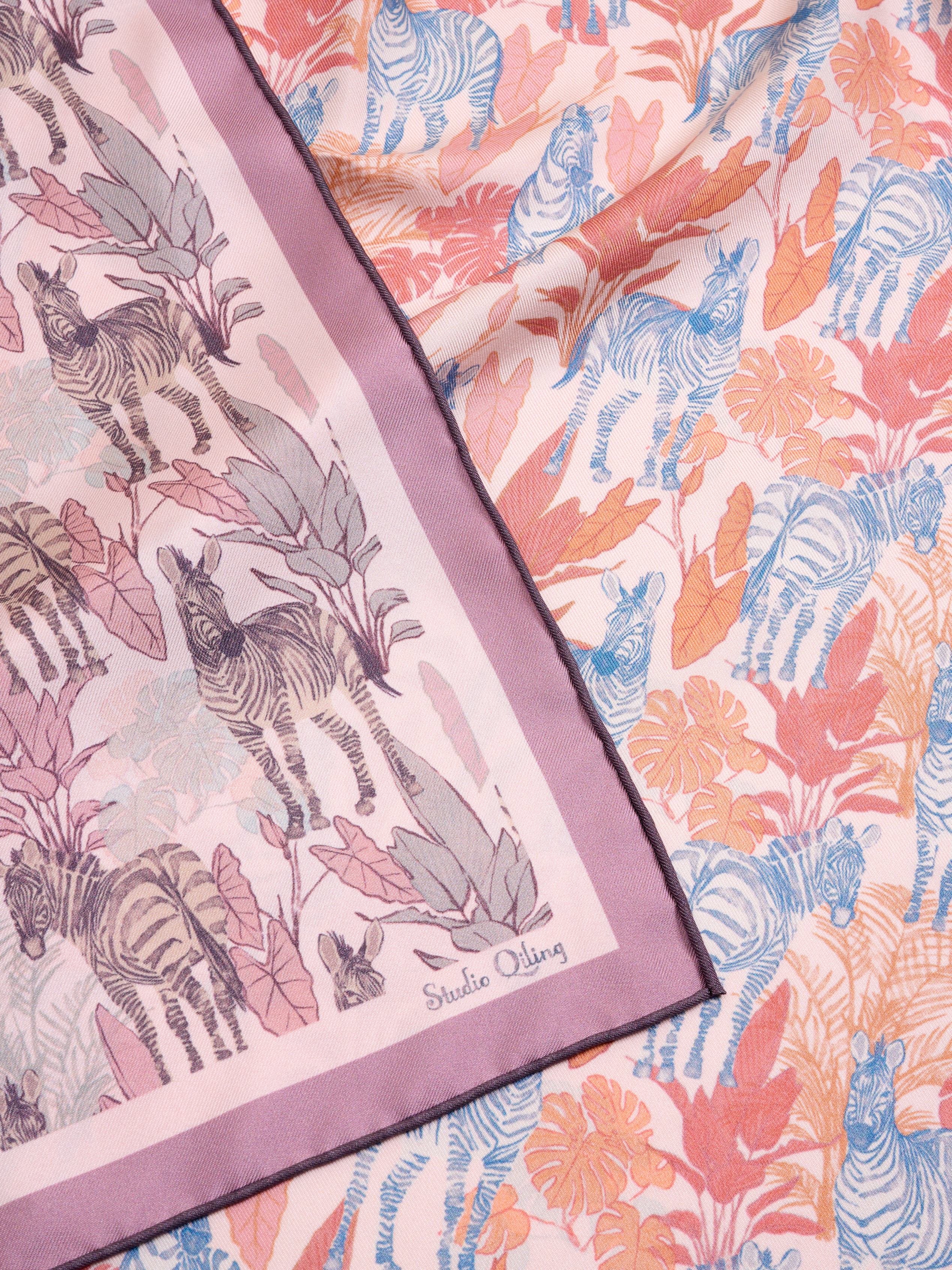 STUDIO QILING | Zebra Lilac Spring Double Side Silk Scarf 65