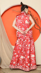 KANZI COLLECTION | Red Cheongsam Floral Vest With Floral Skirt