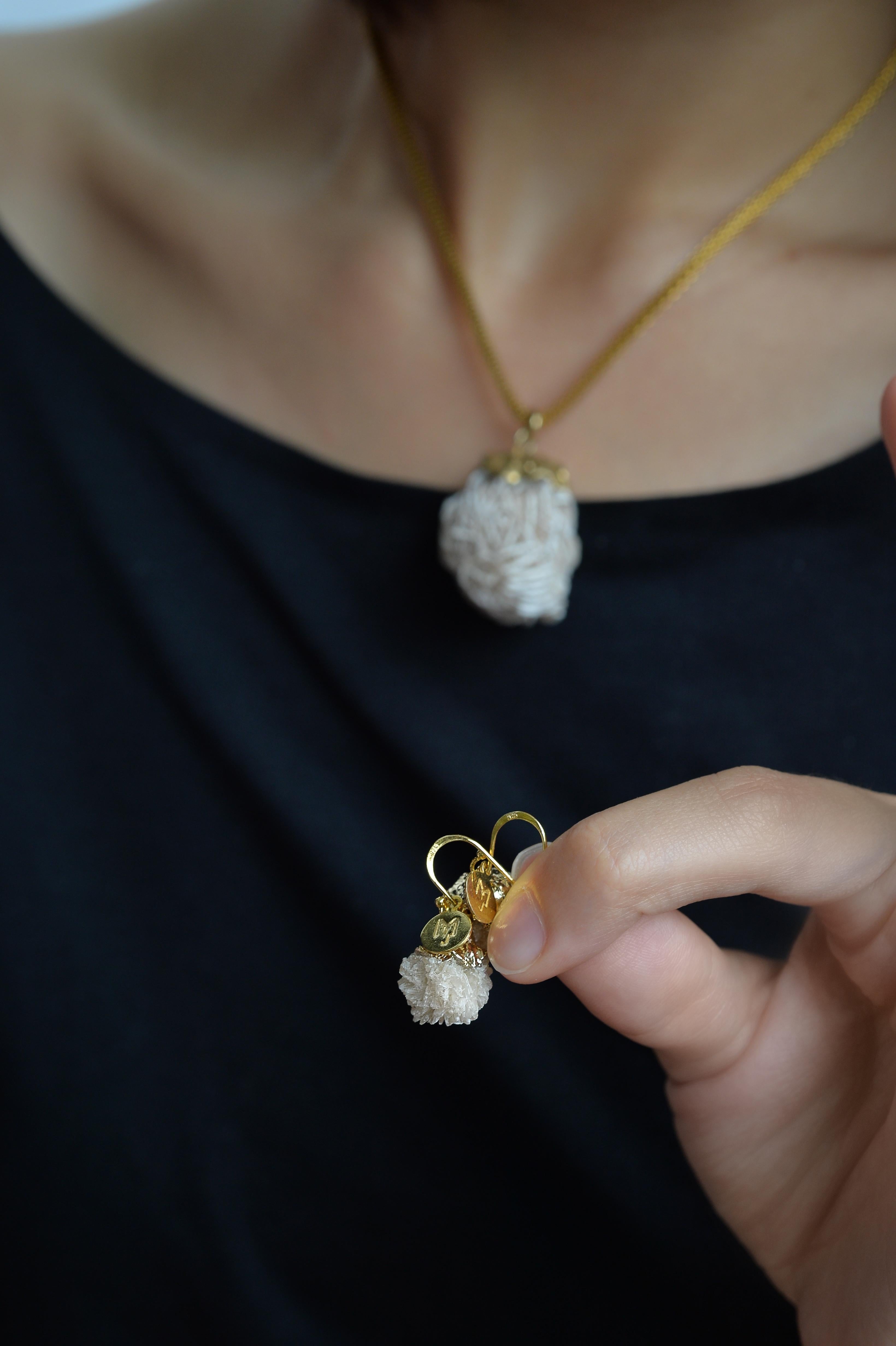 MARILYN TAN JEWELLERY | Beige Mini Desert Rose Gold Hook Earrings