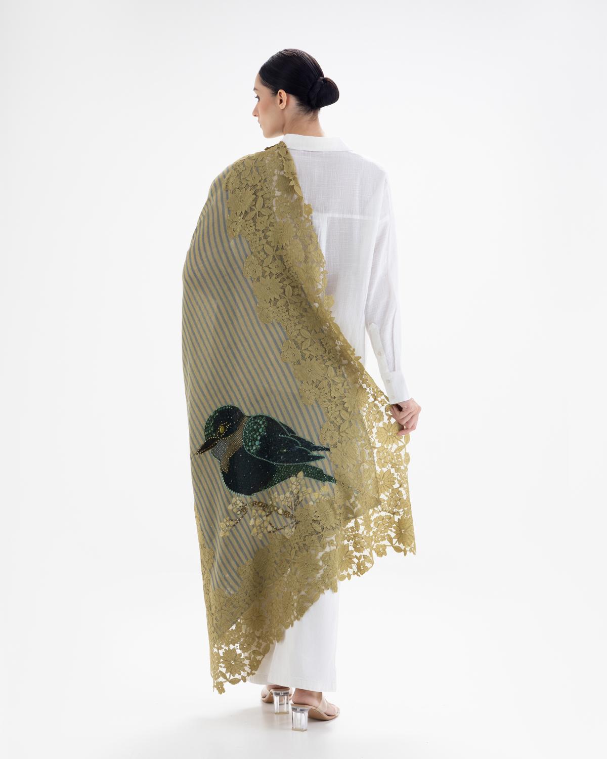 QUEENMARK | AN Assorted Lace Print Crystal Shawl Olive Olive Blue Flower