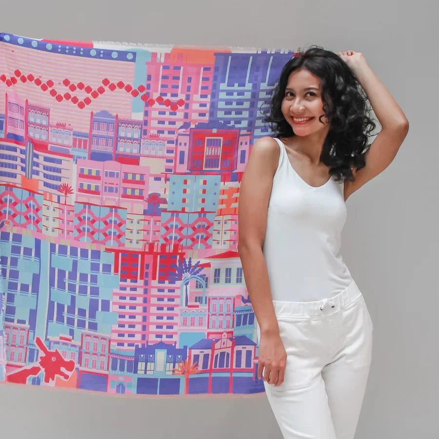 BINARY STYLE | Singapore In Technicolours 115x115cm Square Scarf