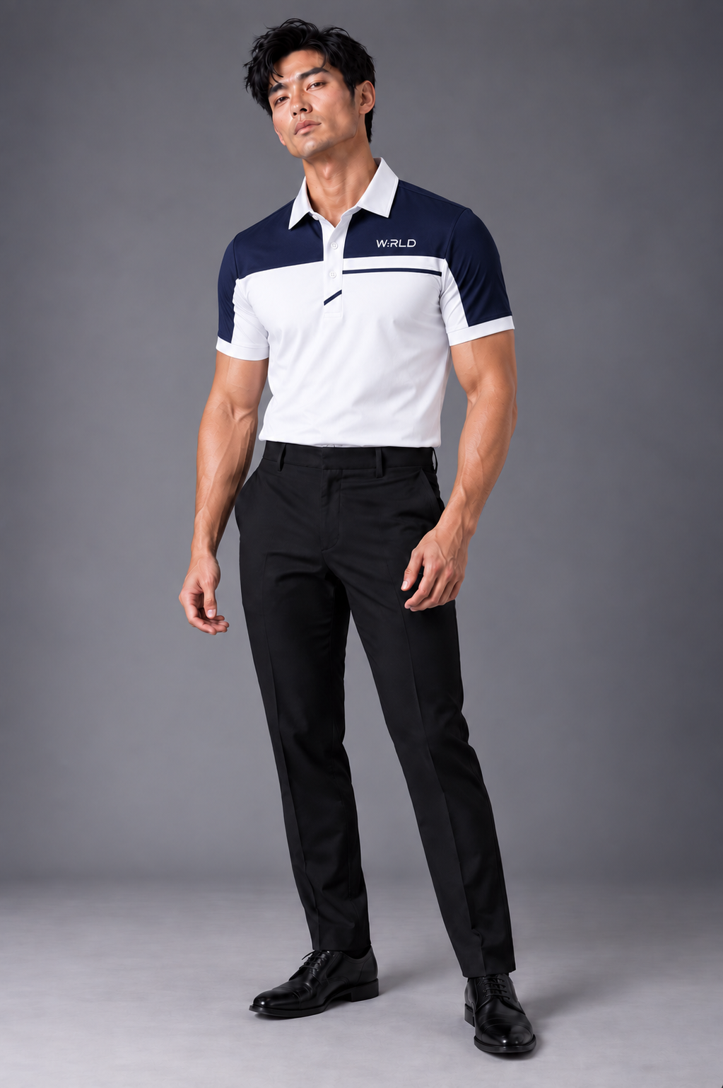 WRLD | Colour Block Polo Tee | Navy
