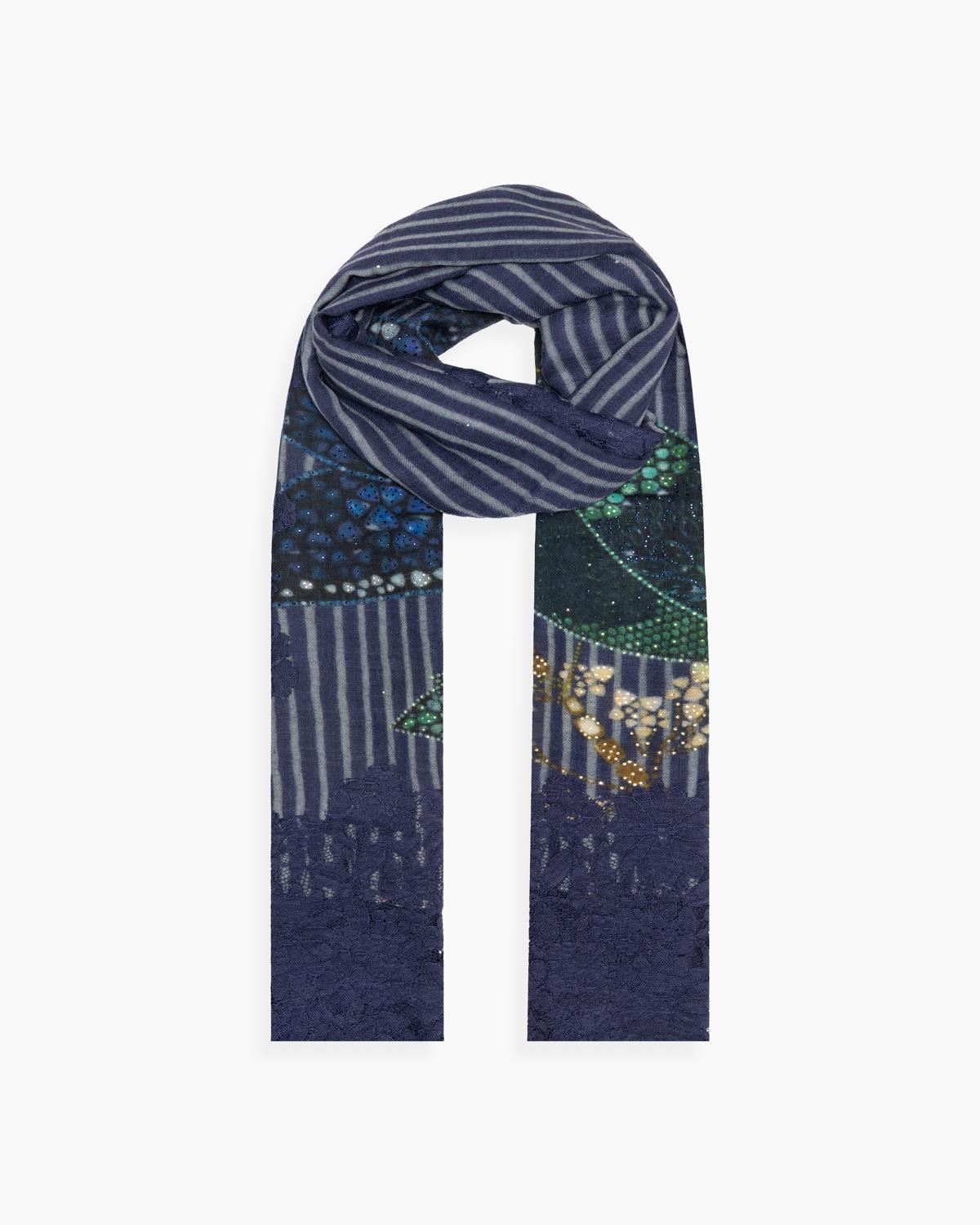 QUEENMARK | AN Assorted Lace Print Crystal Shawl Lighter Blue Blue Bird