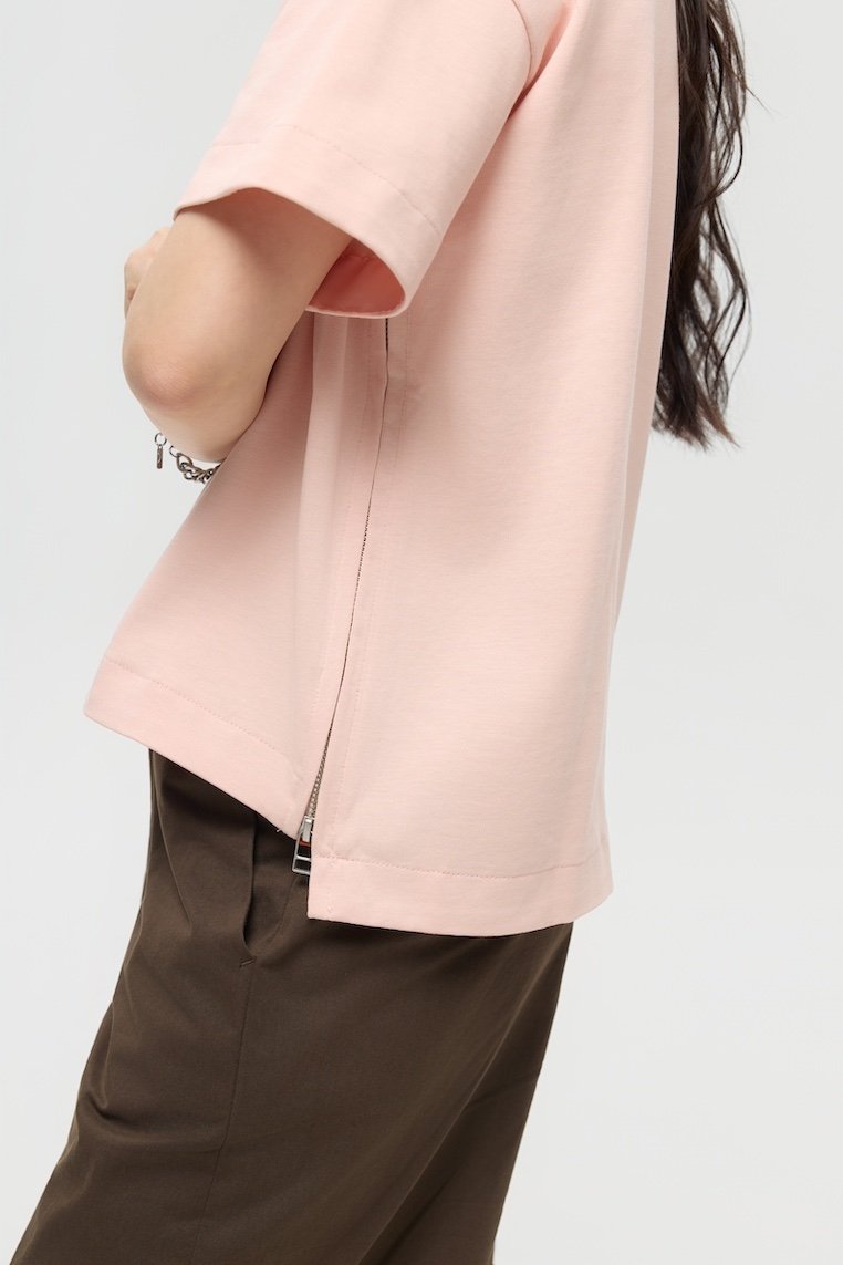 3EIGHTH | SOKKO Zip Tee in Blush Pink
