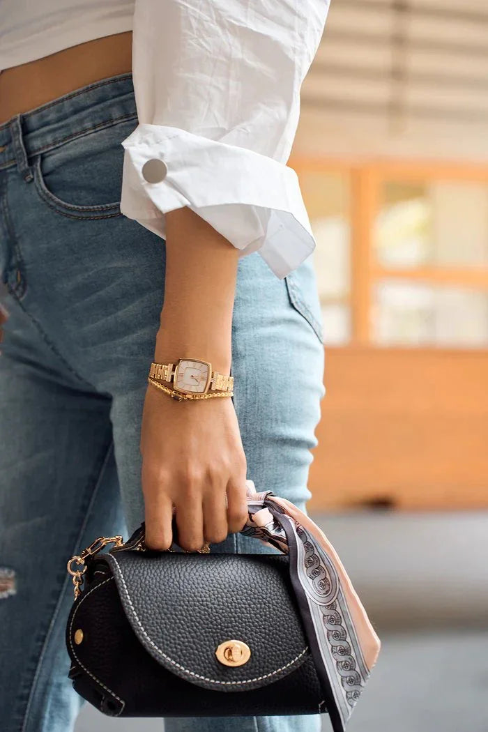 BLACK BY BLUE BRAVE | THCN T· II White Mother-of-Pearl Dial Gold Bracelet Watch