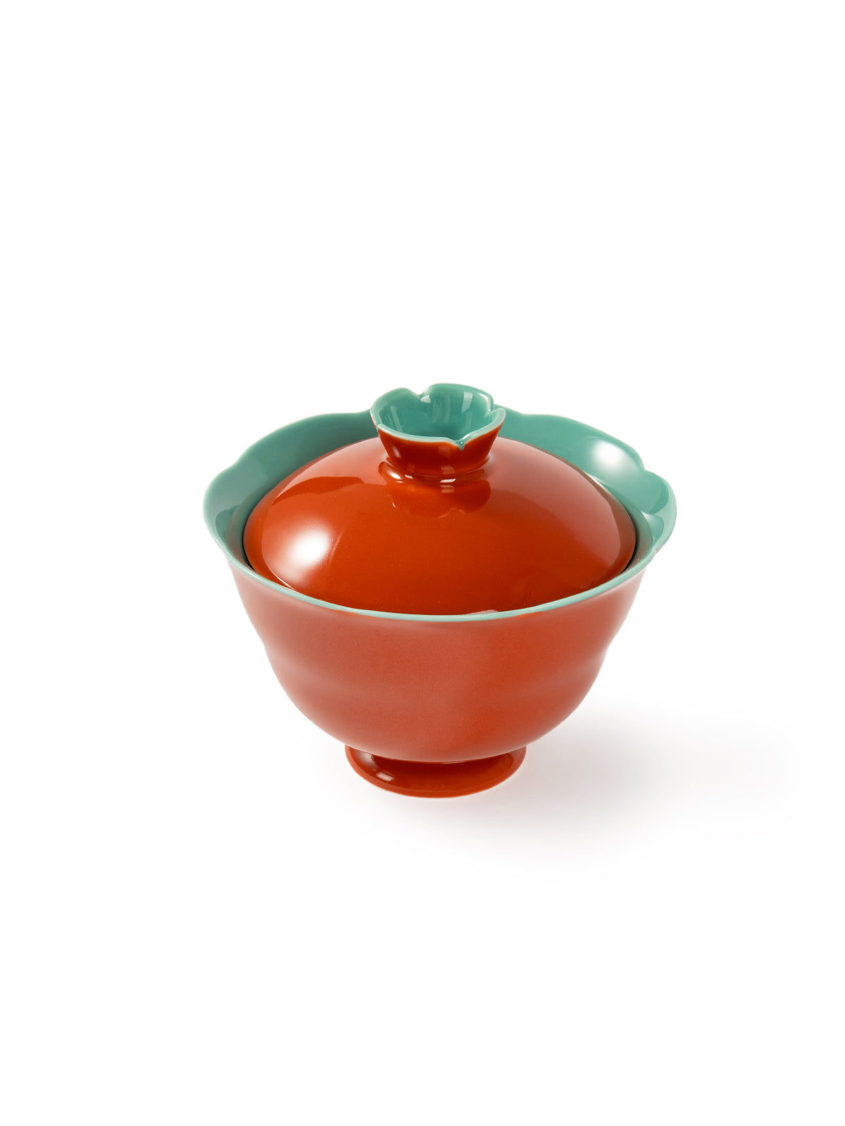 CRAFILAB | Brick Red & Turquoise Tall Fluted Lidded Bowl