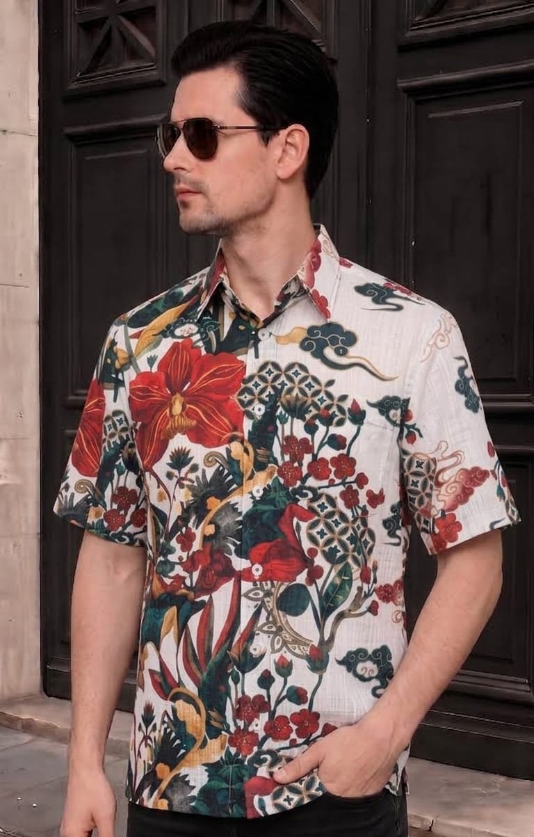 KANZI COLLECTION | Mens Voal Flower Print Shirt