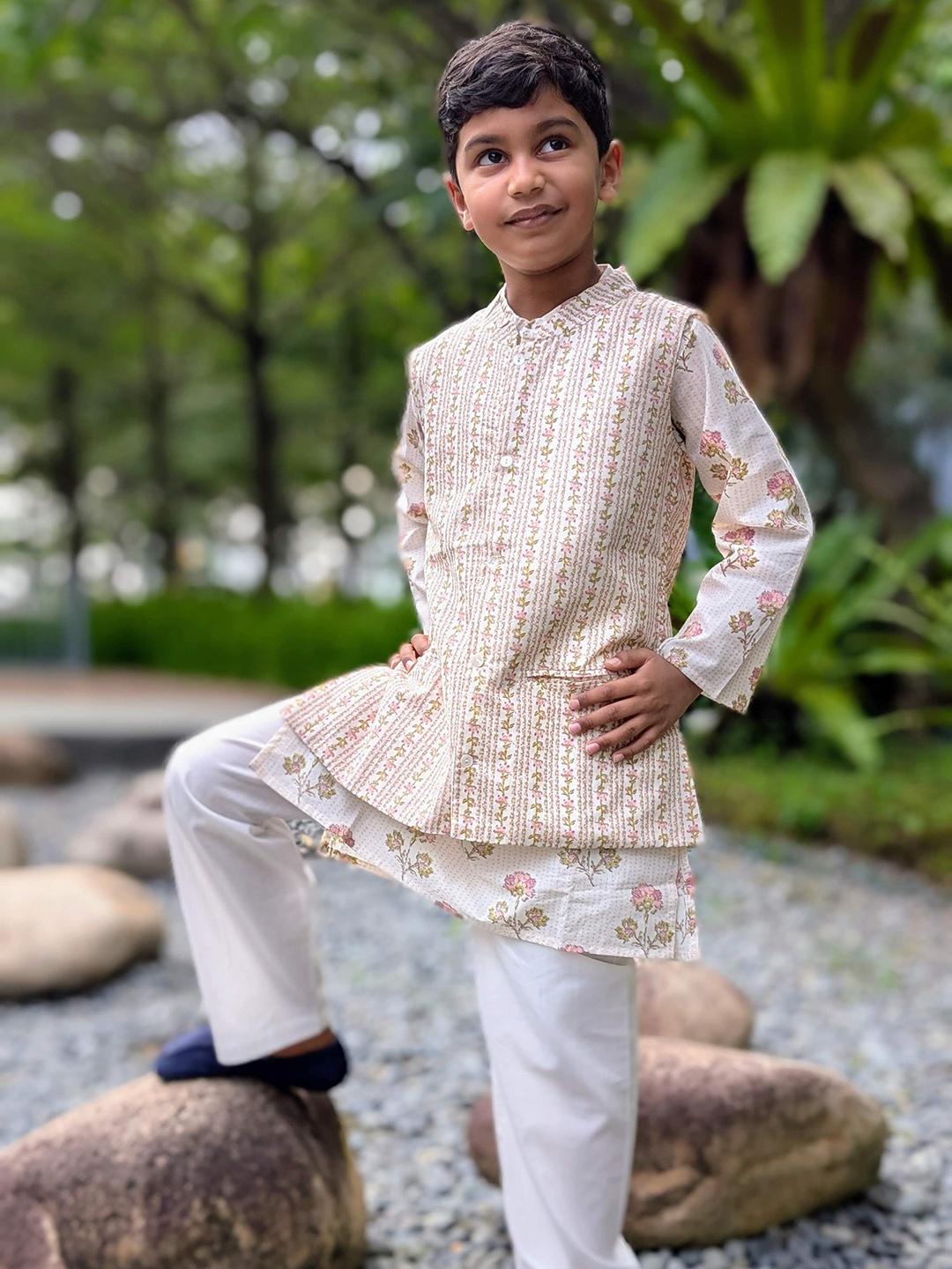 NIMBU | Pink Bloom Kurta Pajama Jacket Set