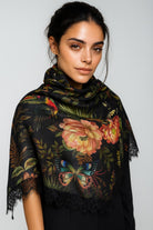 QUEENMARK | AN Printed Shawl 2024 Assorted Black Butterfly Flower