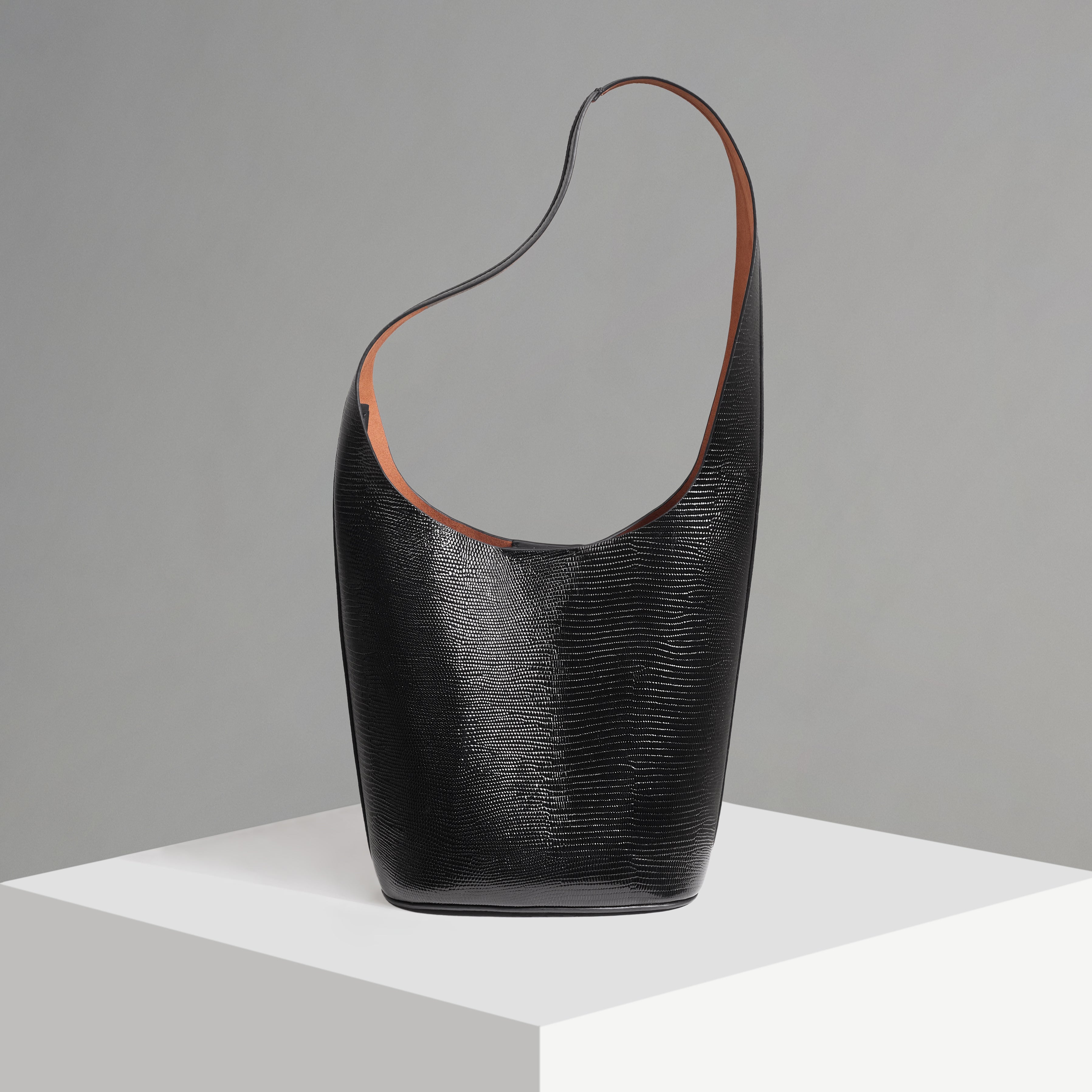 WU HAUS | Vessel Black Lizard Cow Embossed Bucket Bag