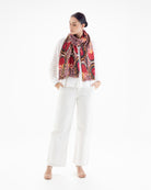 QUEENMARK | AN Patola Ikat Print Red Blue Stripes