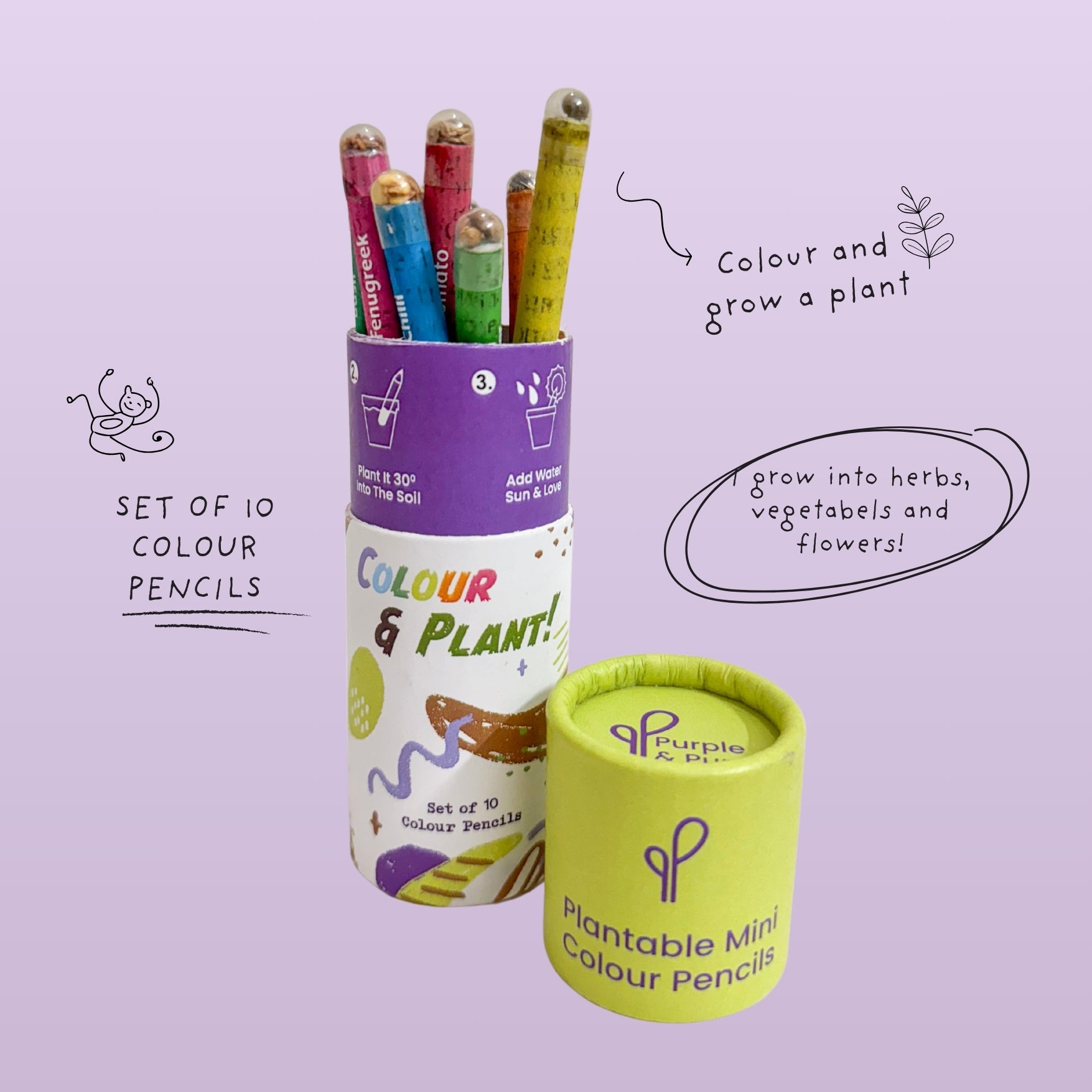 PURPLE AND PURE | Plantable Seed Coloured Pencils (Set of 10)