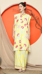 KANZI COLLECTION | Yellow Vest Kimono Jacquard Floral Pant Set