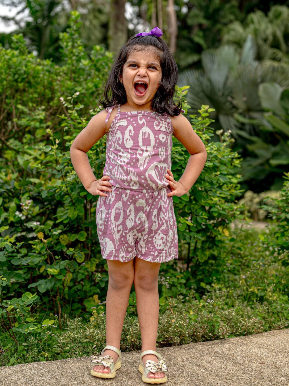 NIMBU | Ankara Mauve Girls Cotton Playsuit