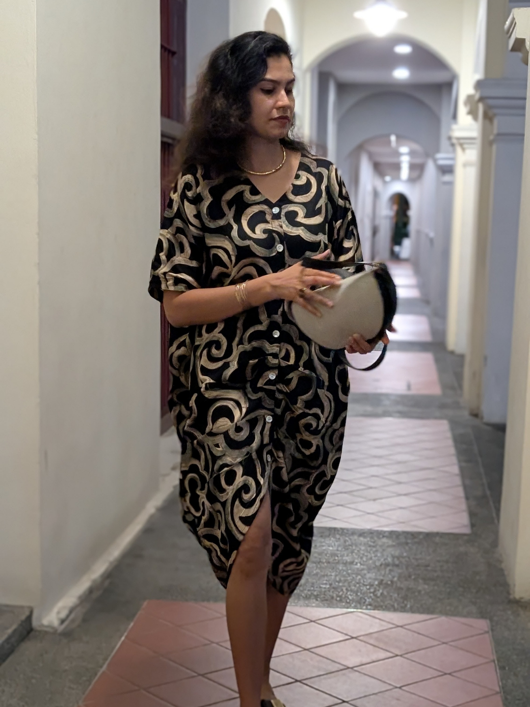 NIMBU | Mira Noir Black Women Ruched Kaftan In Cotton