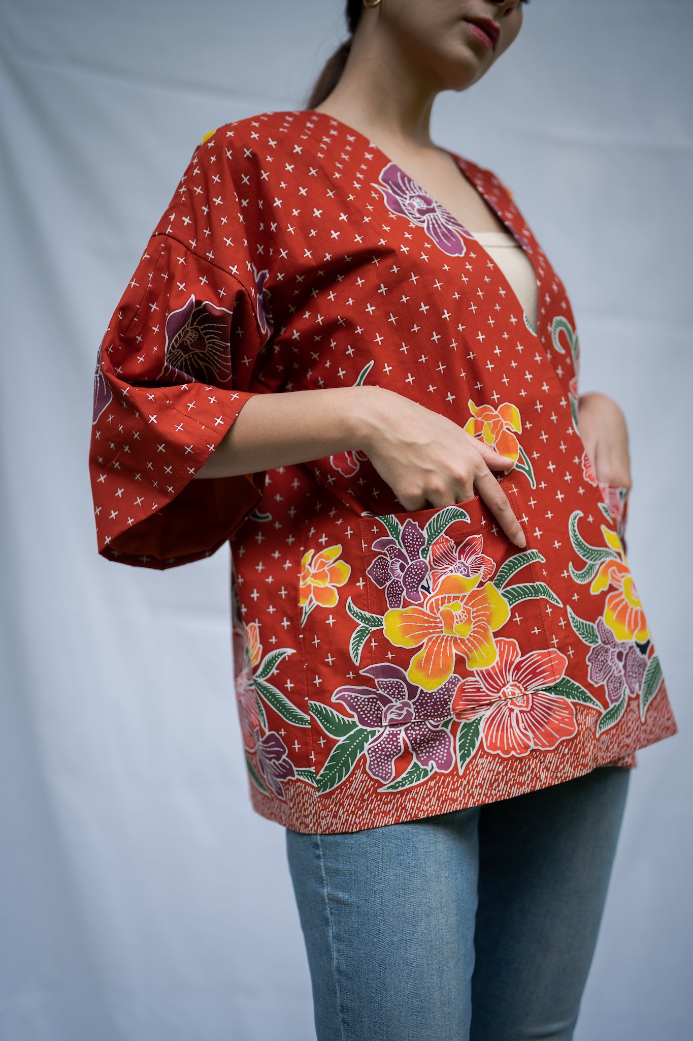STUDIO GYPSIED | Batik Open Jacket In Anggrek Rose