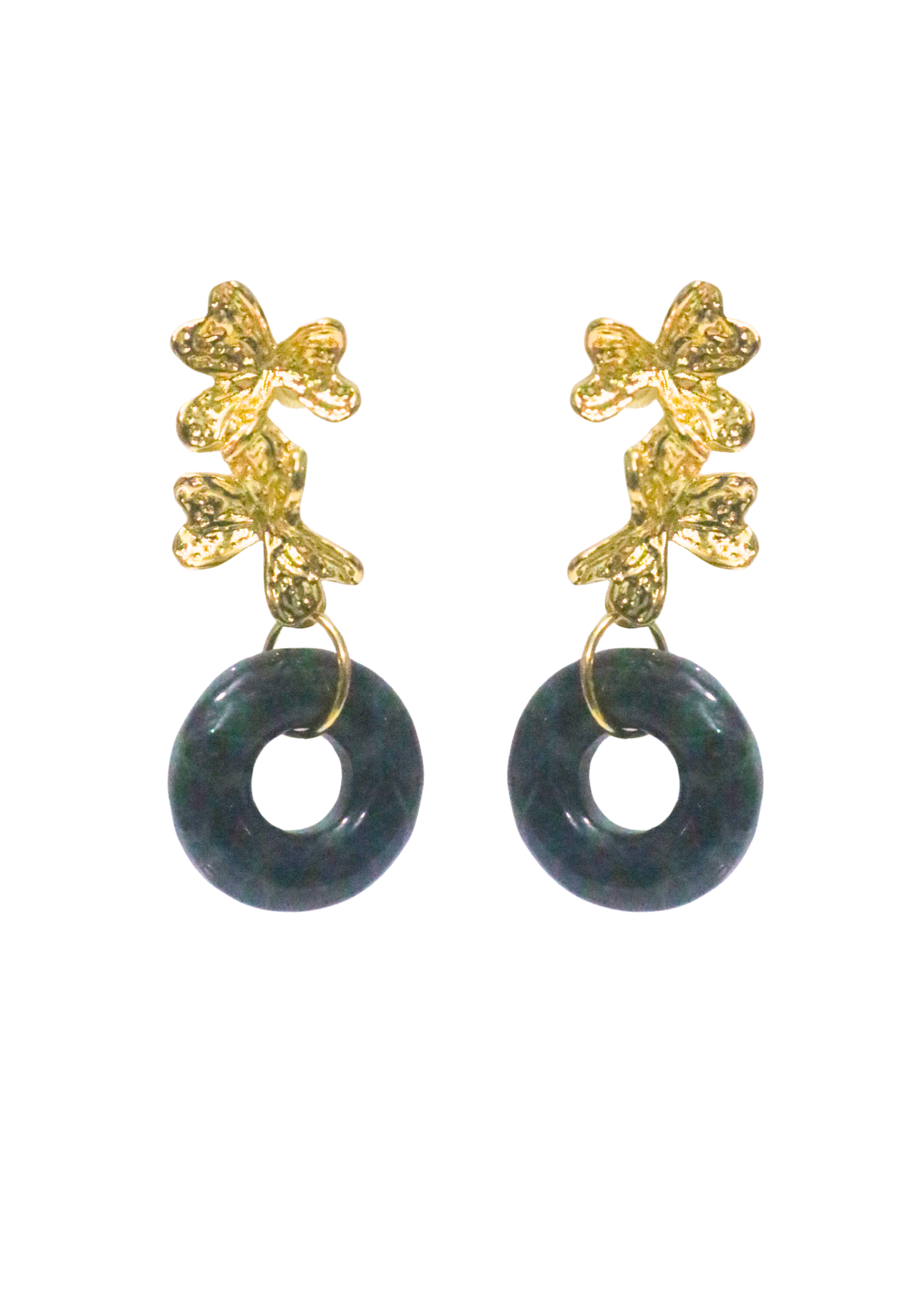 THE ANTECEDENT STORE | E - Burmese Jade Donut S1 - Orchid Flower Earrings (Dark Green)