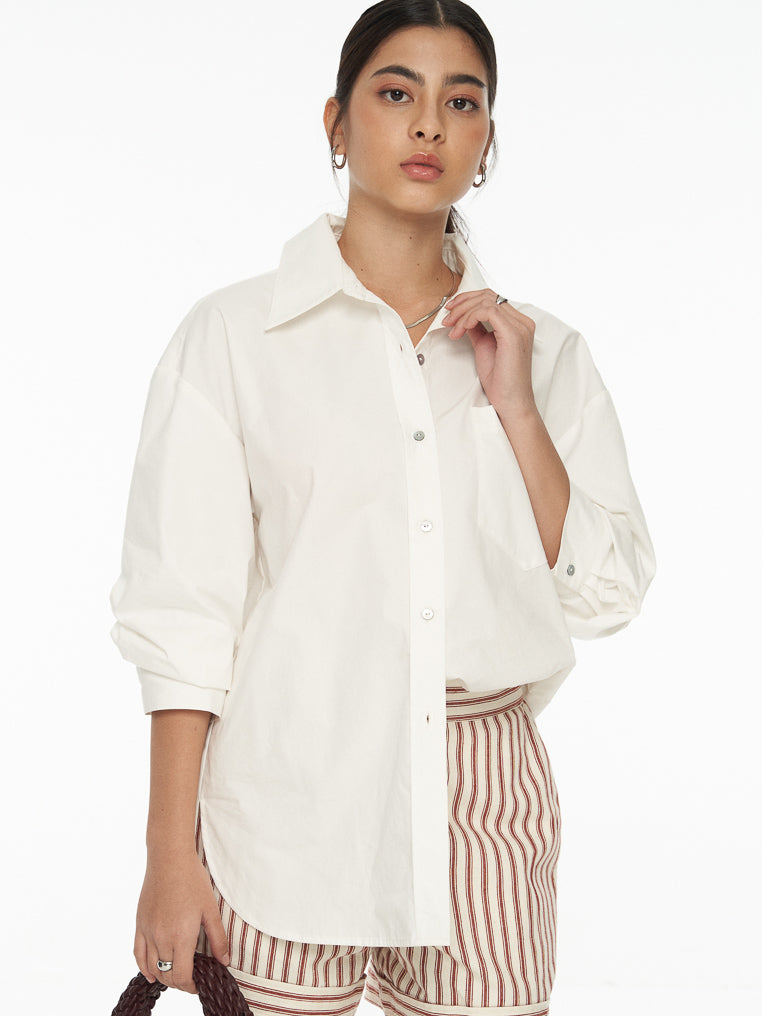 DRESSINGPAULA | Ruched Sleeve Cotton Shirt
