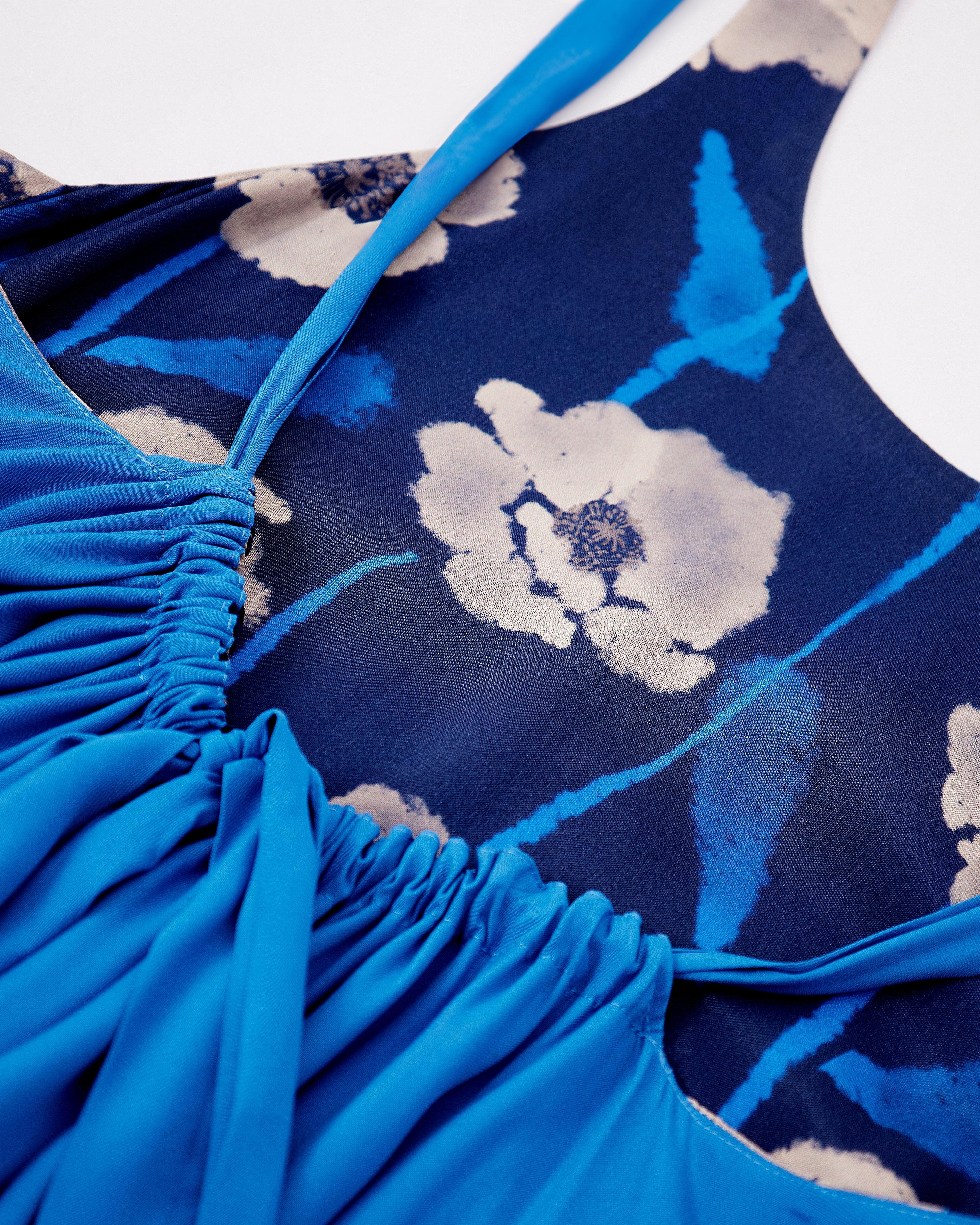 STUDIO QILING | Dancing Poppies Moonlight Reversible Silk Blend Maxi Dress