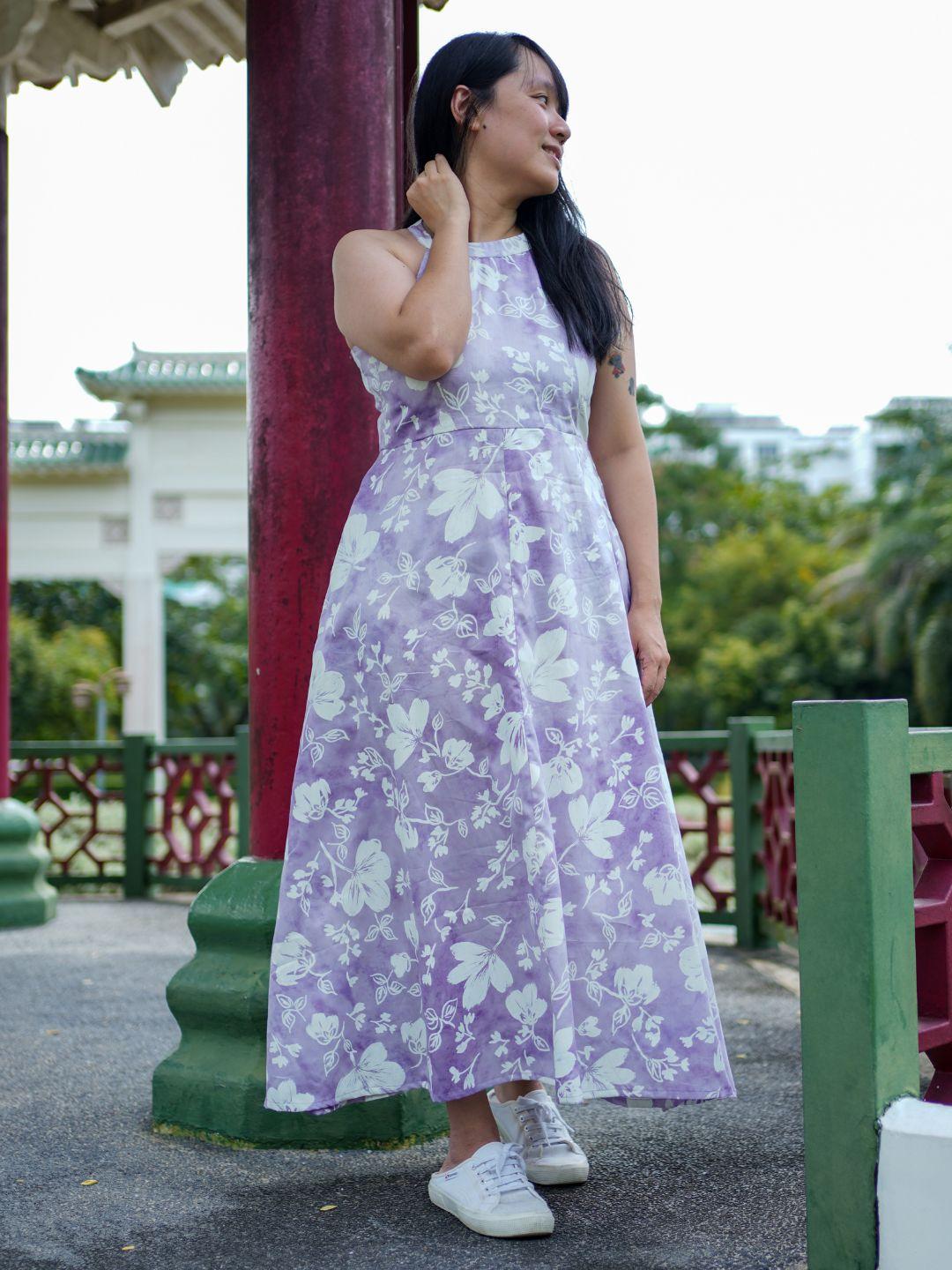 NIMBU | Eden Lavender Purple Women's Long Halter Dress in Muslin Cotton