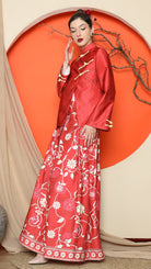 KANZI COLLECTION | Red Floral Jacquard Jacket With Skirt Set