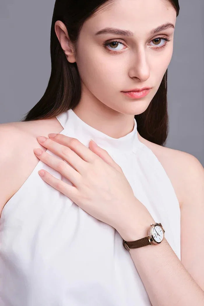 BLACK BY BLUE BRAVE | THCN T· I Mother-of-Pearl Dial Brown Leather Strap Watch